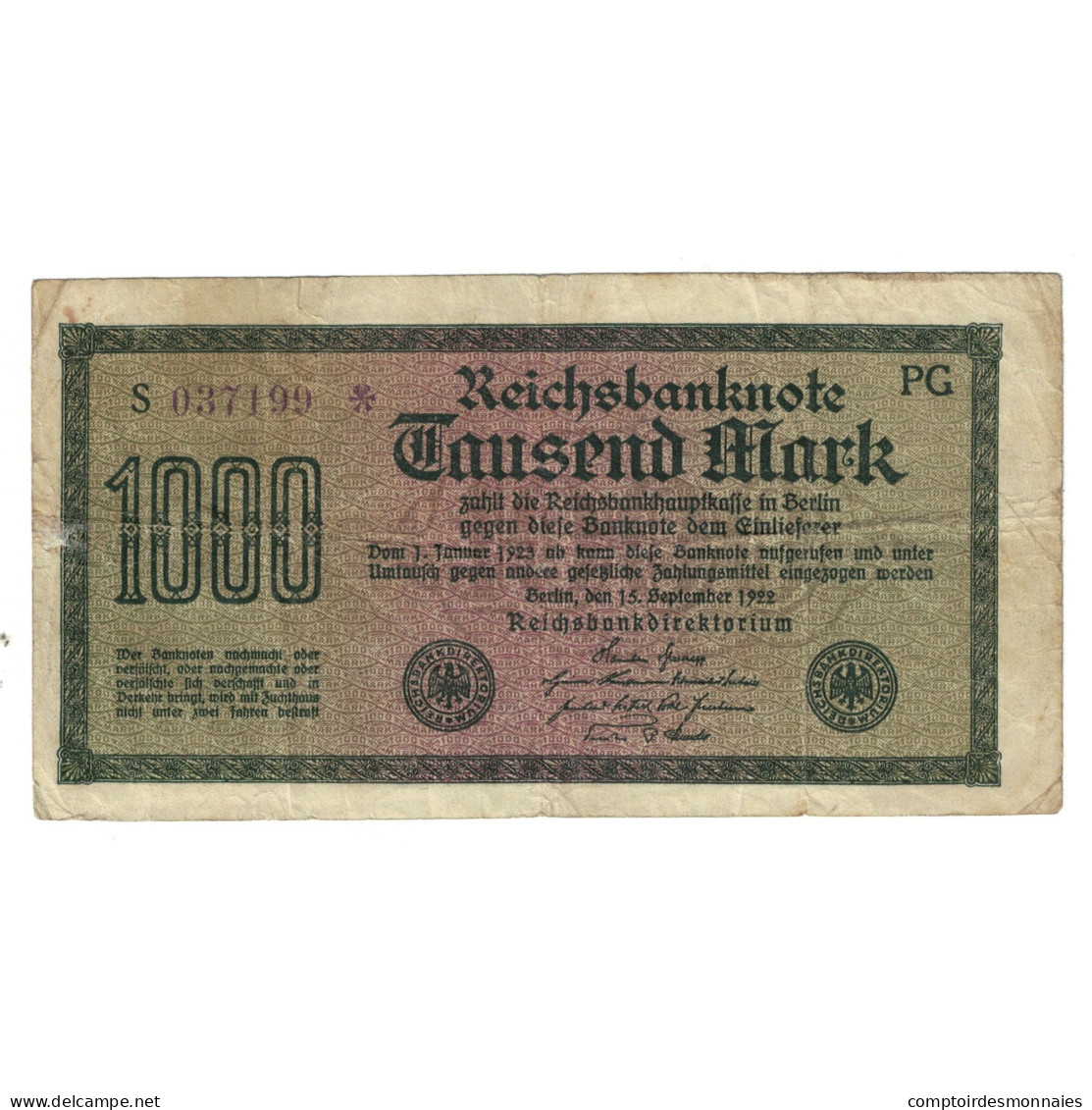 Billet, Allemagne, 1000 Mark, 1922-09-15, KM:76c, TB - 1000 Mark