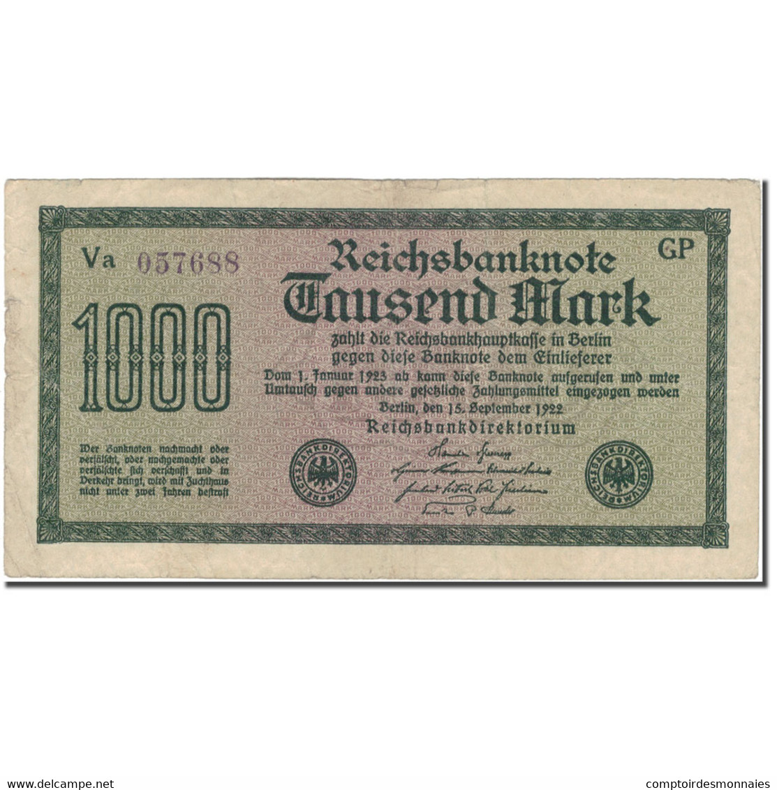 Billet, Allemagne, 1000 Mark, 1922-09-15, KM:76e, TTB - 1000 Mark