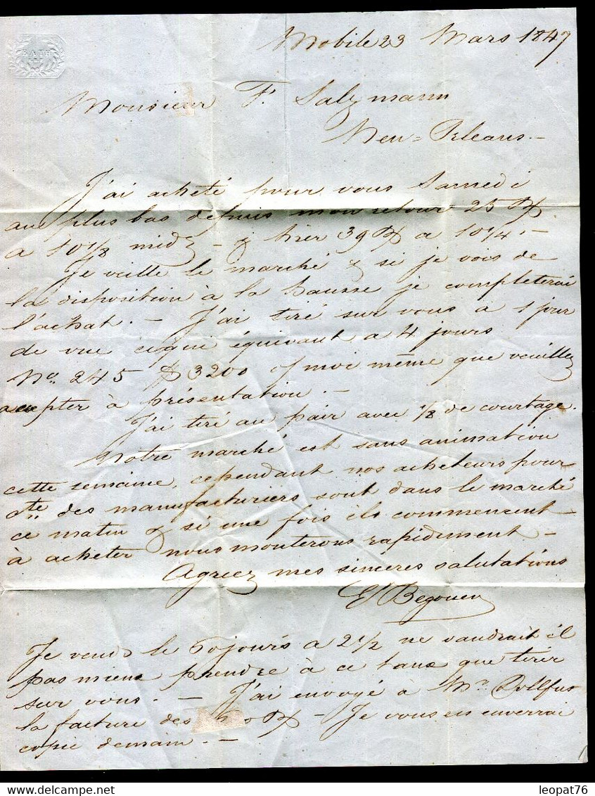 Etats Unis - Lettre Avec Texte De Mobile Pour New Orléans En 1847 - N 308 - …-1845 Voorfilatelie