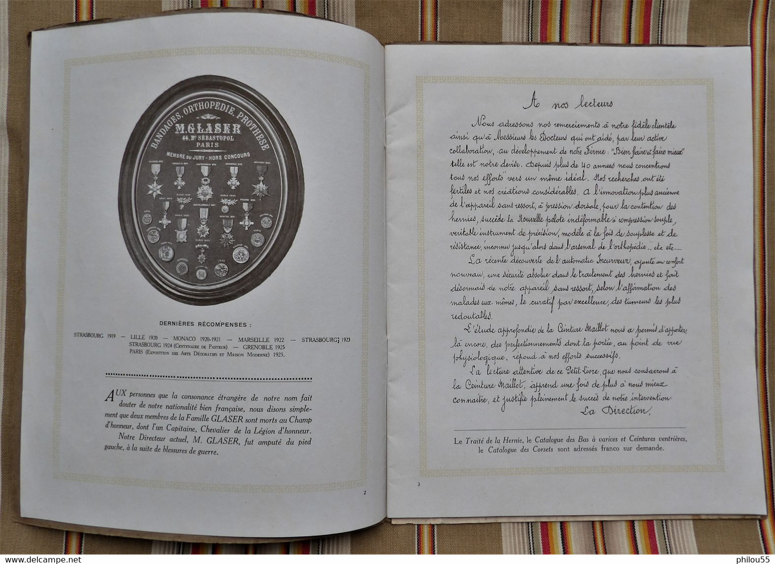 Catalogue 75 PARIS 3e et 8e 1928 Ceintures Maillots M. GLASER Corsets Soutiens Gorge Pessaires  Coussins