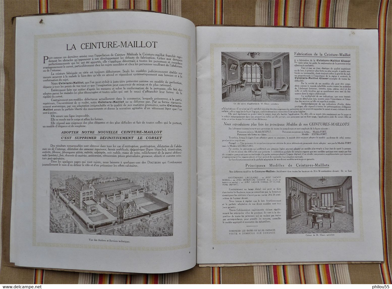 Catalogue 75 PARIS 3e et 8e 1928 Ceintures Maillots M. GLASER Corsets Soutiens Gorge Pessaires  Coussins