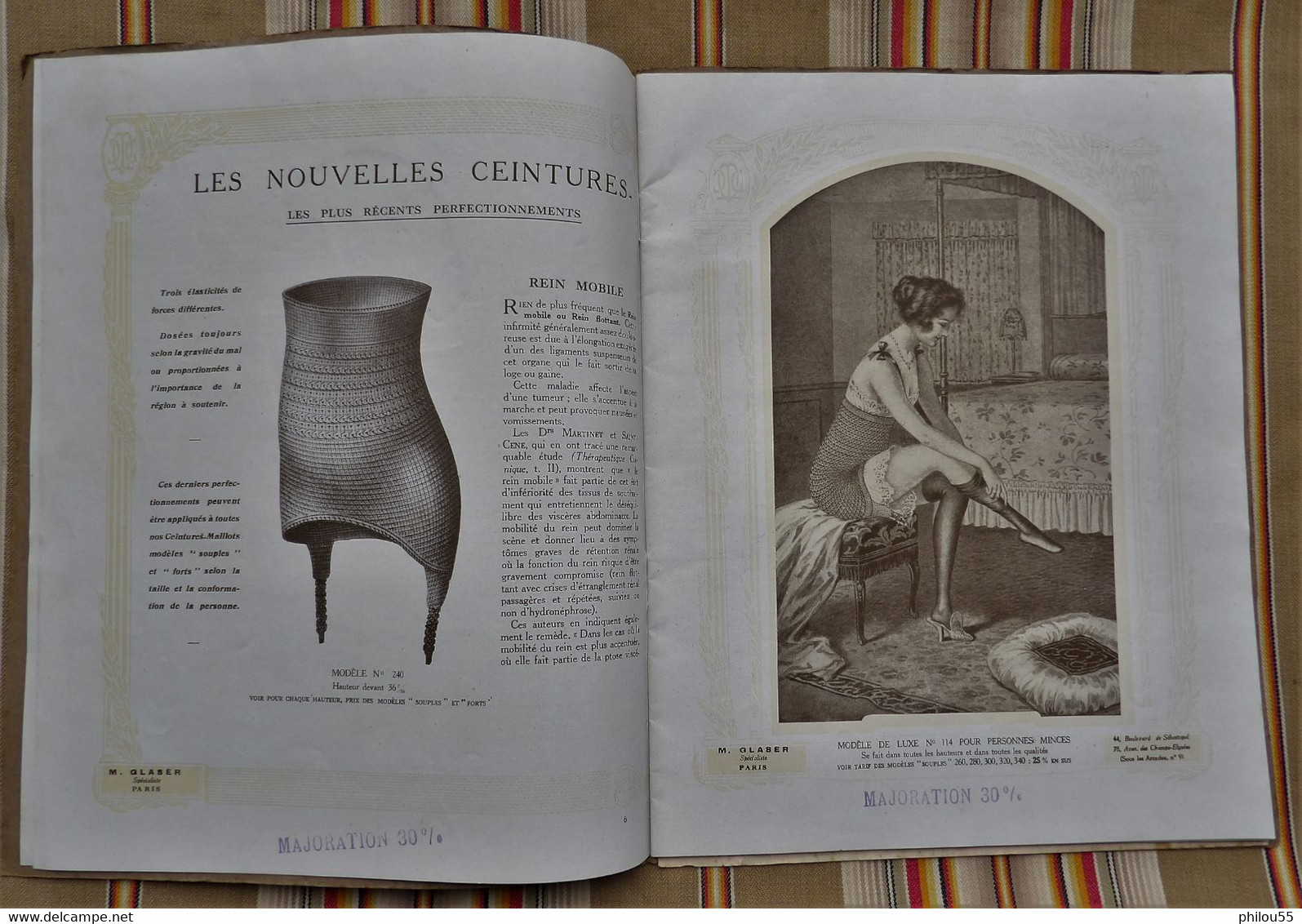 Catalogue 75 PARIS 3e et 8e 1928 Ceintures Maillots M. GLASER Corsets Soutiens Gorge Pessaires  Coussins