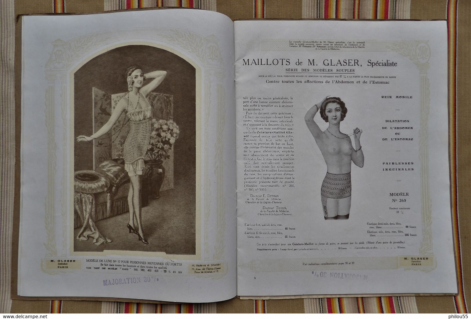 Catalogue 75 PARIS 3e et 8e 1928 Ceintures Maillots M. GLASER Corsets Soutiens Gorge Pessaires  Coussins