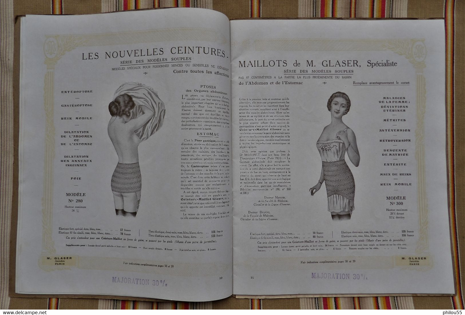 Catalogue 75 PARIS 3e et 8e 1928 Ceintures Maillots M. GLASER Corsets Soutiens Gorge Pessaires  Coussins