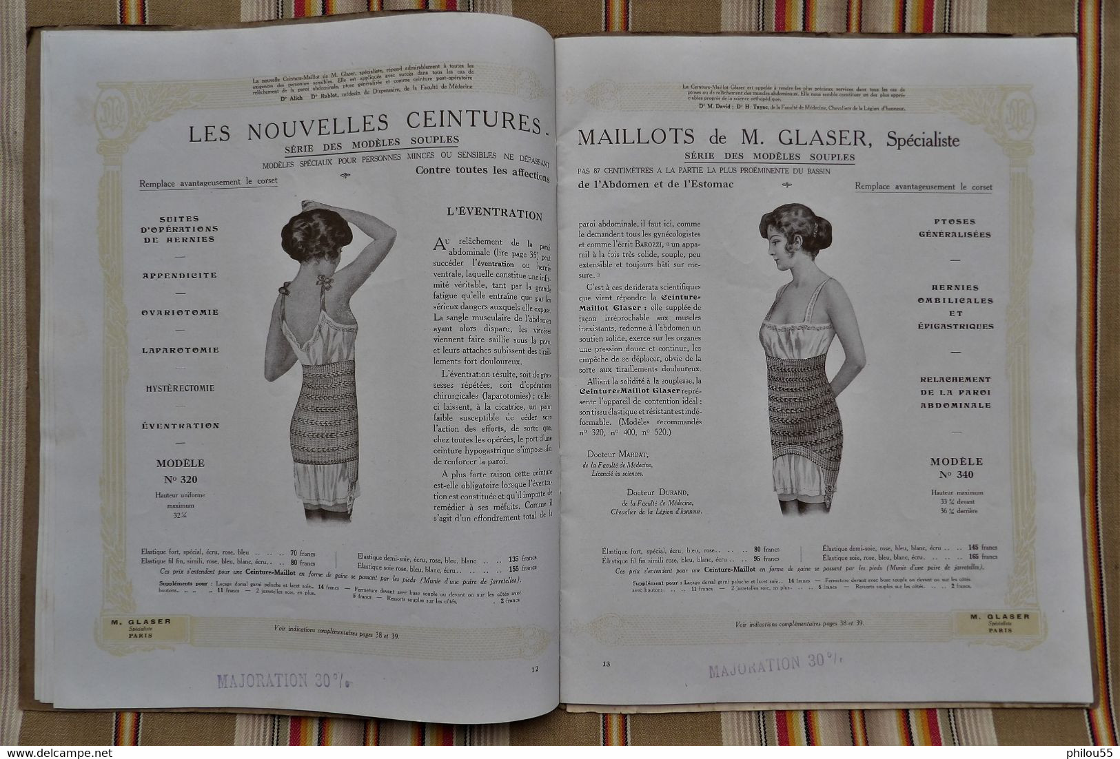 Catalogue 75 PARIS 3e et 8e 1928 Ceintures Maillots M. GLASER Corsets Soutiens Gorge Pessaires  Coussins