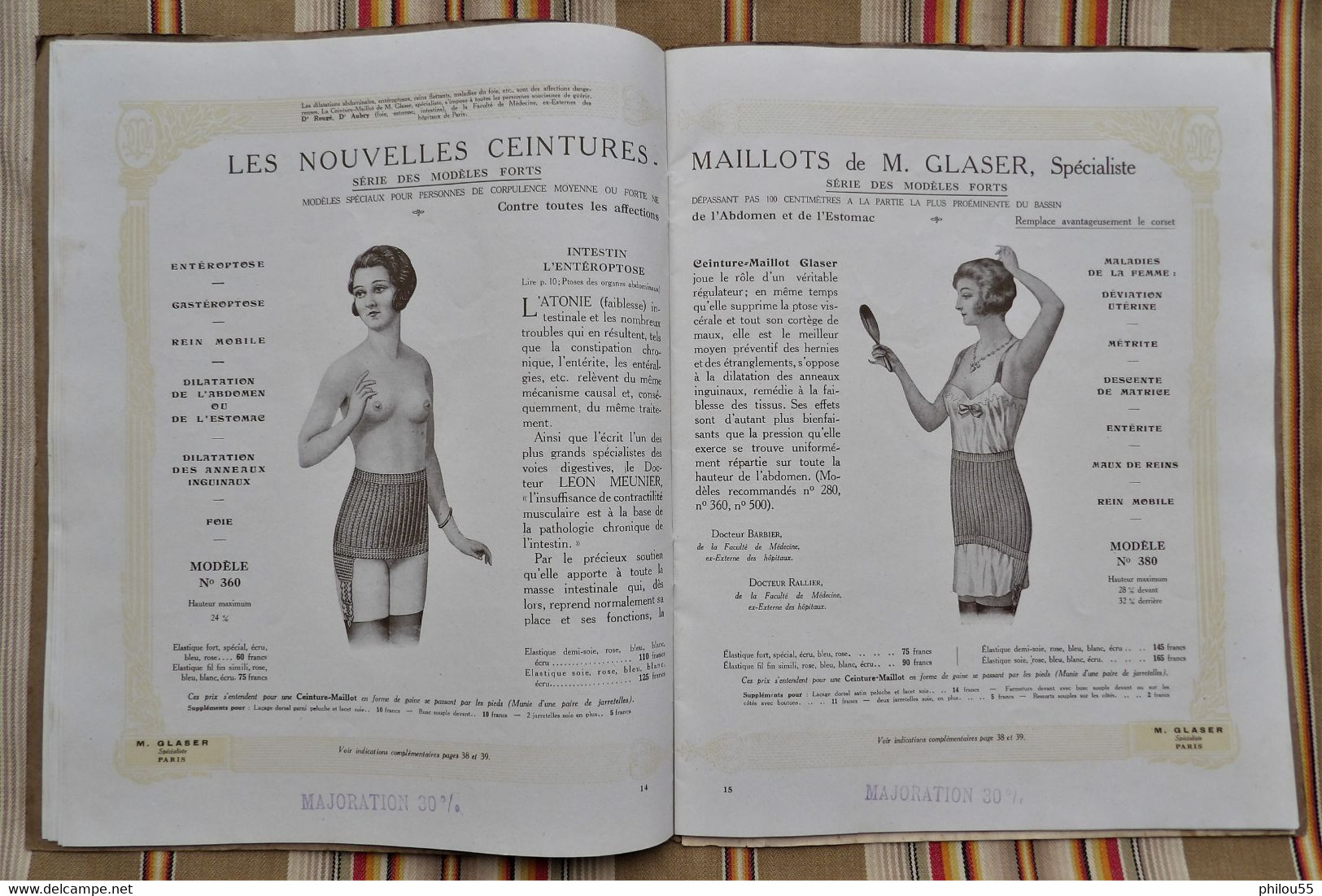 Catalogue 75 PARIS 3e et 8e 1928 Ceintures Maillots M. GLASER Corsets Soutiens Gorge Pessaires  Coussins