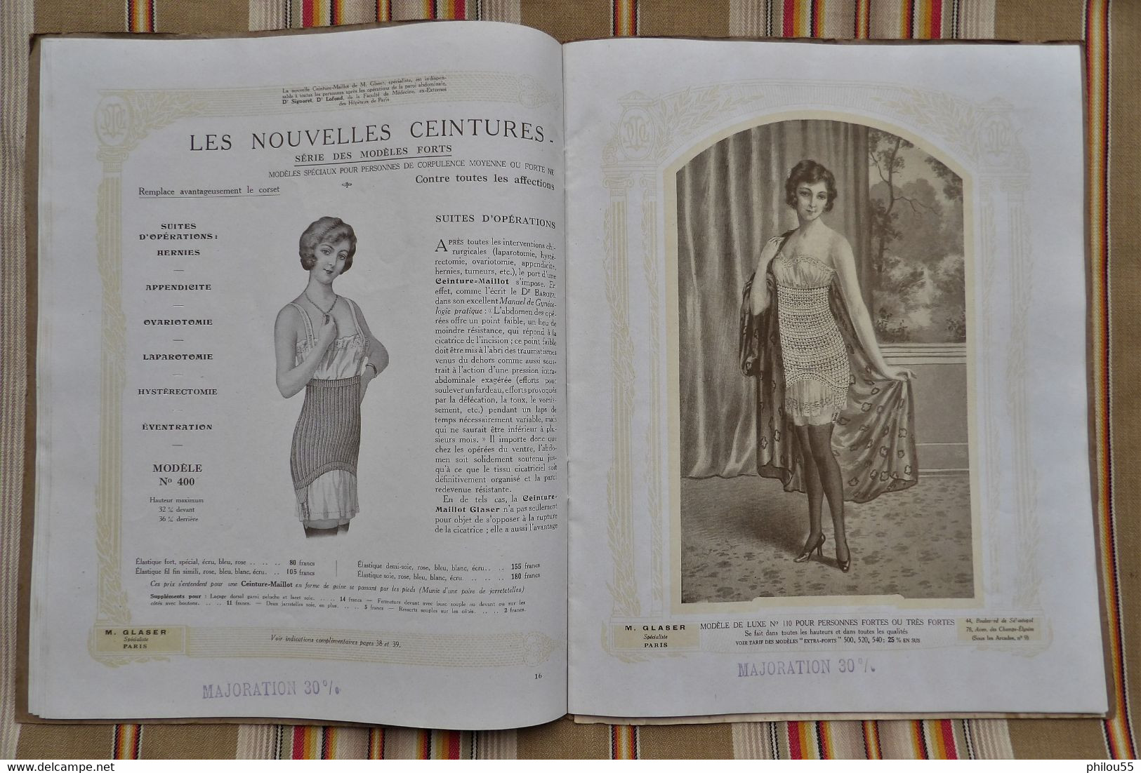 Catalogue 75 PARIS 3e et 8e 1928 Ceintures Maillots M. GLASER Corsets Soutiens Gorge Pessaires  Coussins