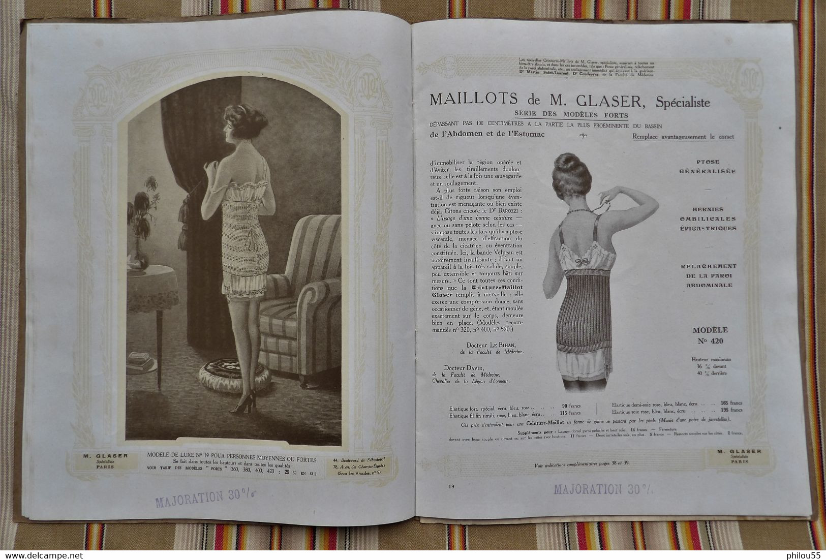 Catalogue 75 PARIS 3e et 8e 1928 Ceintures Maillots M. GLASER Corsets Soutiens Gorge Pessaires  Coussins