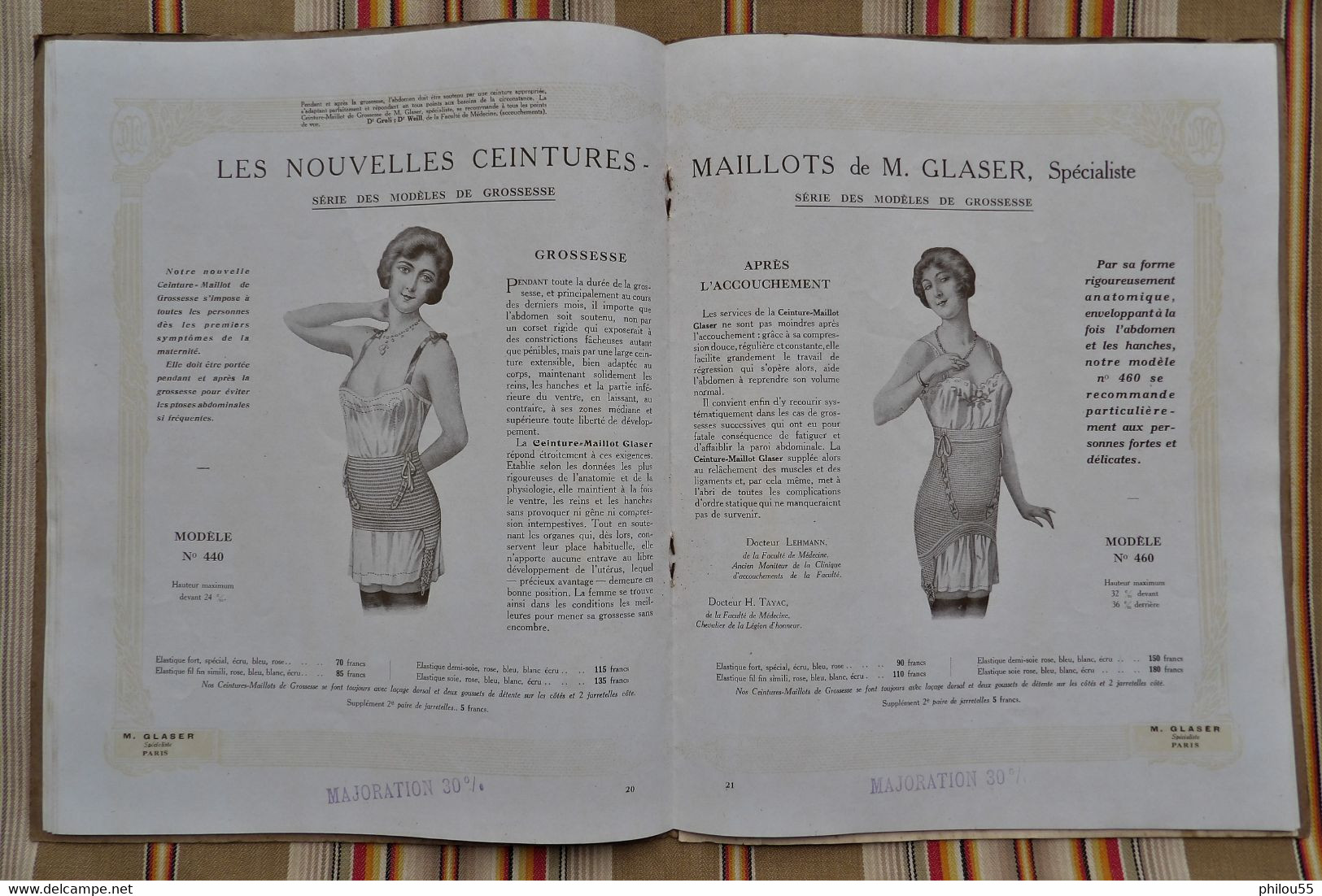 Catalogue 75 PARIS 3e et 8e 1928 Ceintures Maillots M. GLASER Corsets Soutiens Gorge Pessaires  Coussins