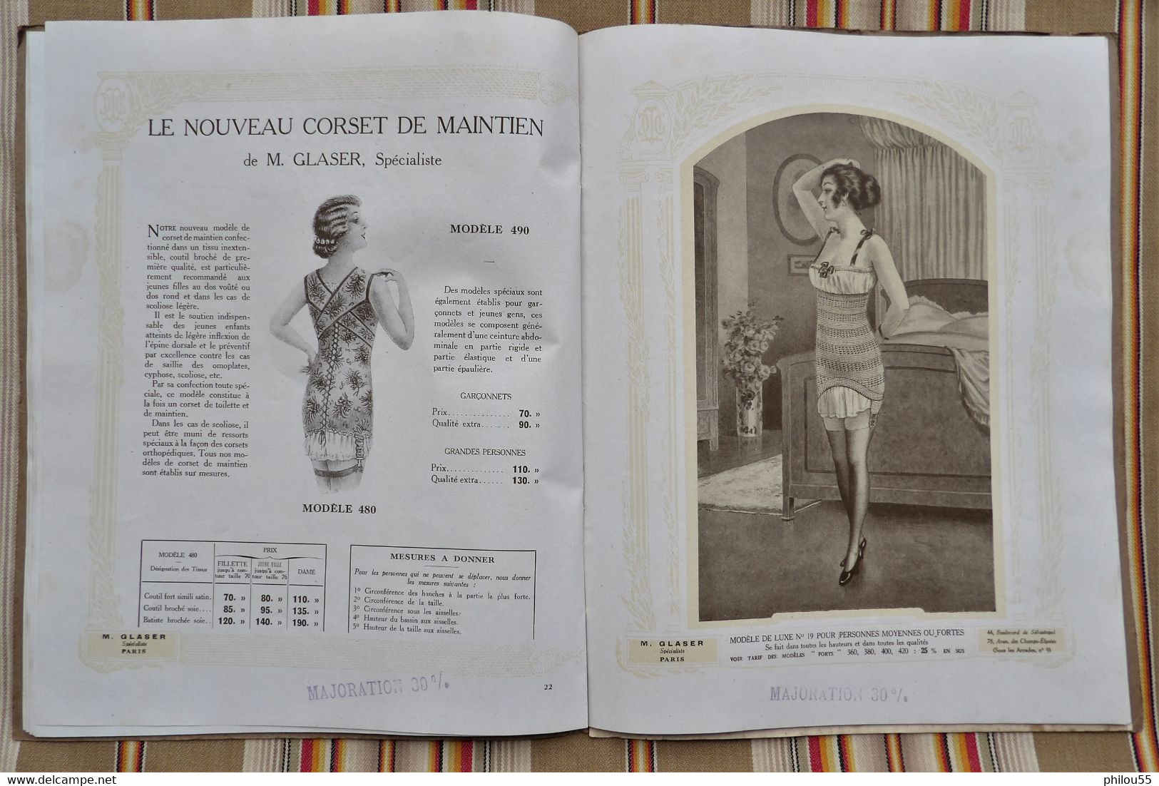 Catalogue 75 PARIS 3e et 8e 1928 Ceintures Maillots M. GLASER Corsets Soutiens Gorge Pessaires  Coussins