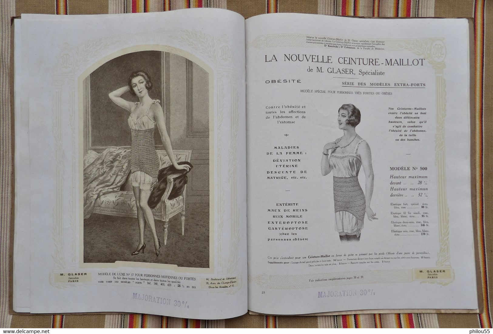 Catalogue 75 PARIS 3e et 8e 1928 Ceintures Maillots M. GLASER Corsets Soutiens Gorge Pessaires  Coussins