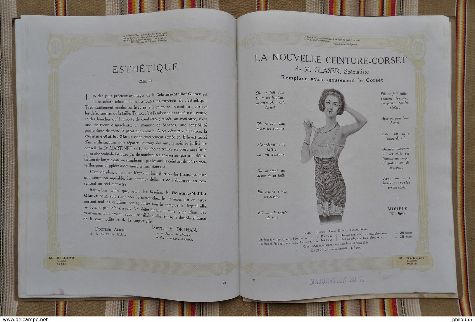 Catalogue 75 PARIS 3e et 8e 1928 Ceintures Maillots M. GLASER Corsets Soutiens Gorge Pessaires  Coussins