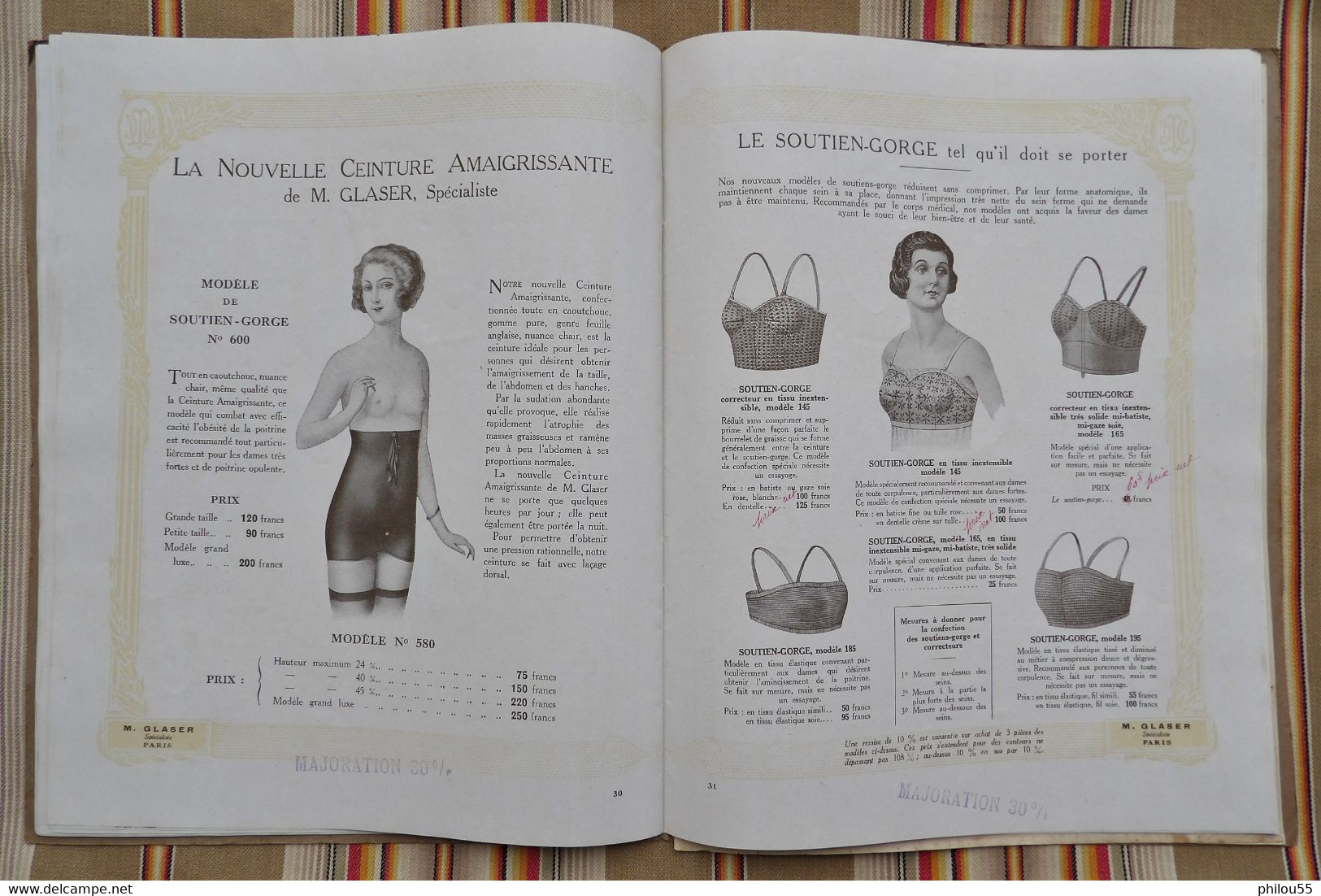 Catalogue 75 PARIS 3e et 8e 1928 Ceintures Maillots M. GLASER Corsets Soutiens Gorge Pessaires  Coussins