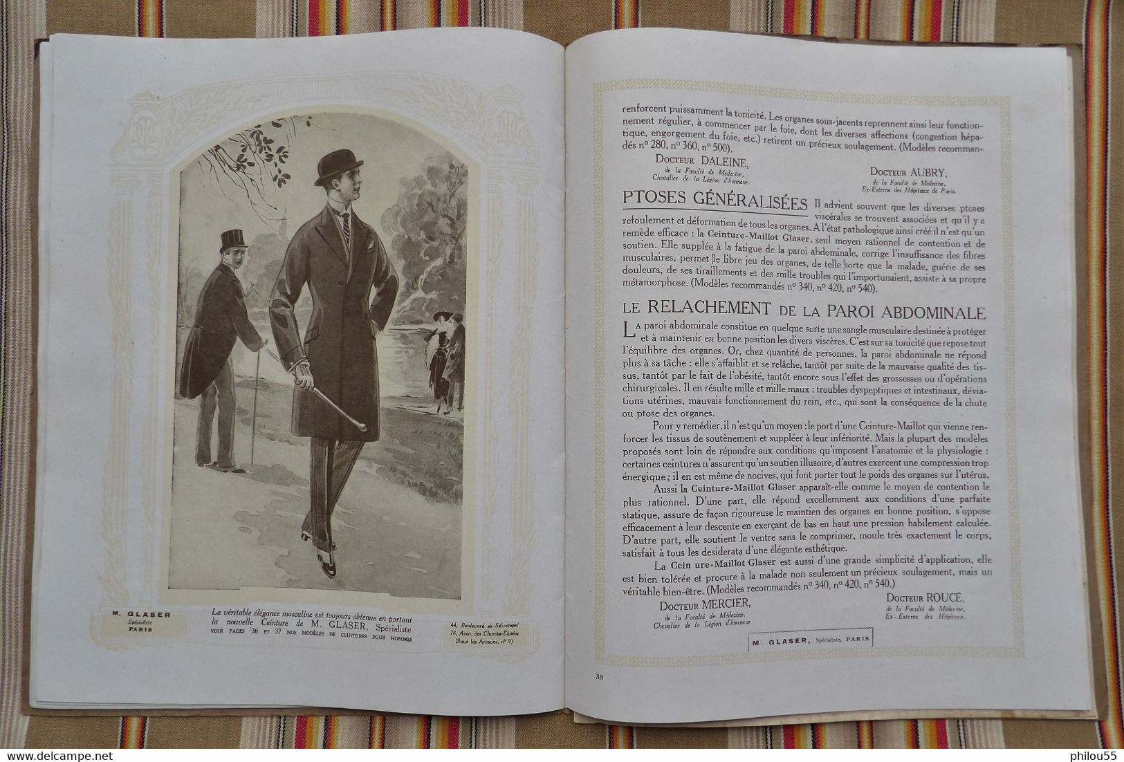 Catalogue 75 PARIS 3e et 8e 1928 Ceintures Maillots M. GLASER Corsets Soutiens Gorge Pessaires  Coussins