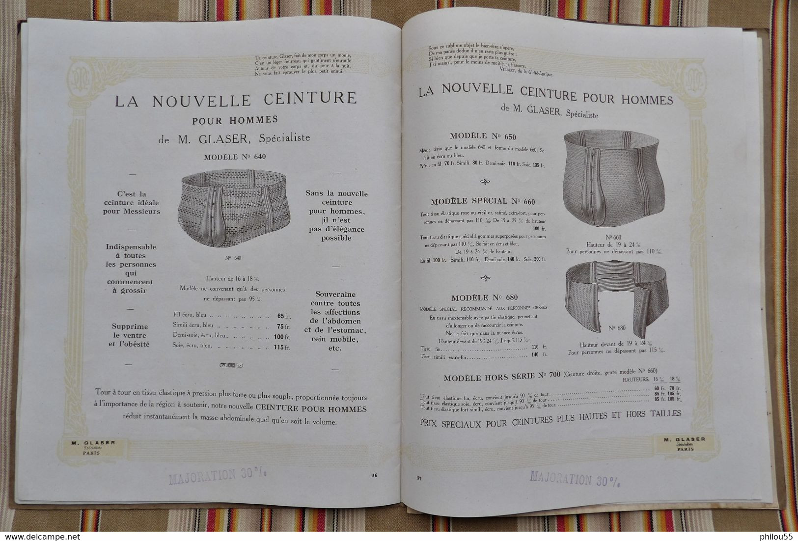 Catalogue 75 PARIS 3e et 8e 1928 Ceintures Maillots M. GLASER Corsets Soutiens Gorge Pessaires  Coussins