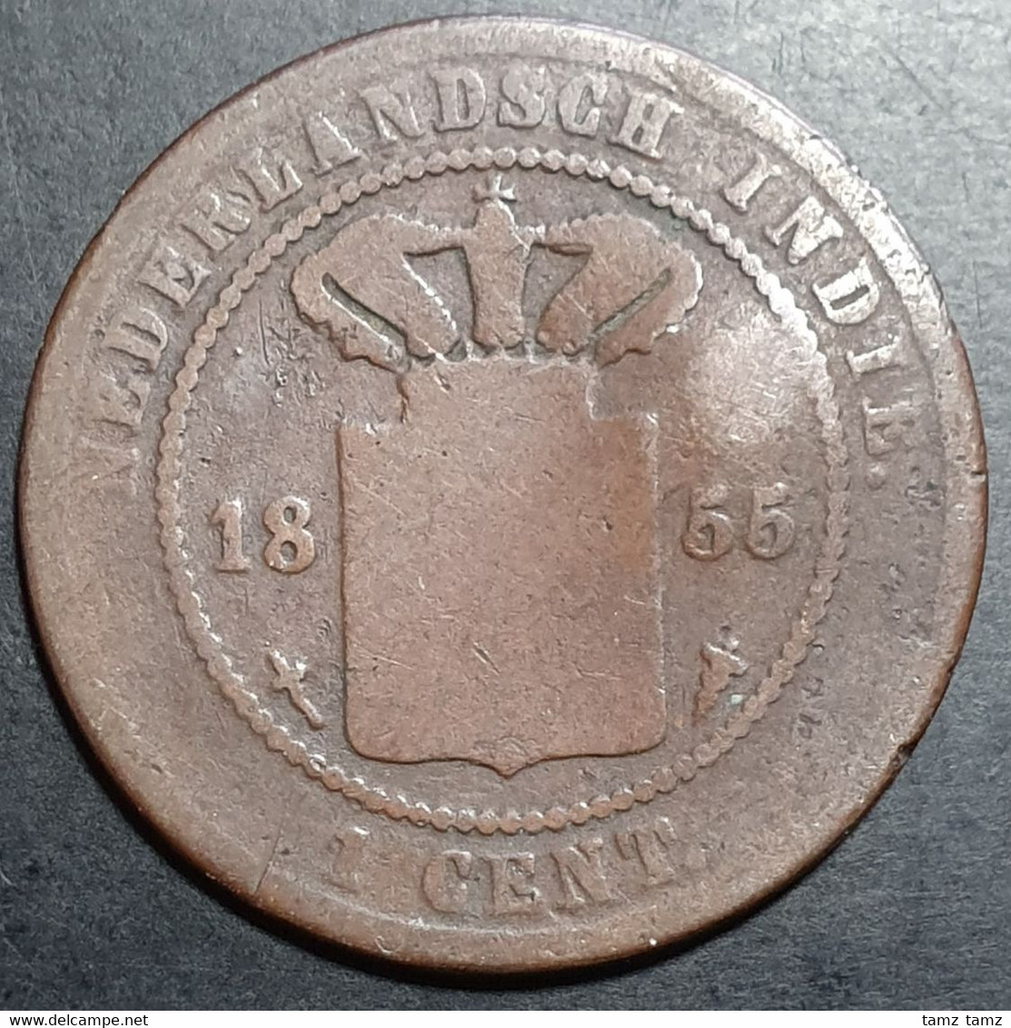 Netherlands East Indies Indonesia 1 Cent 1855 KEYDATE Mintage Only 100,000 Pcs - Indes Neerlandesas