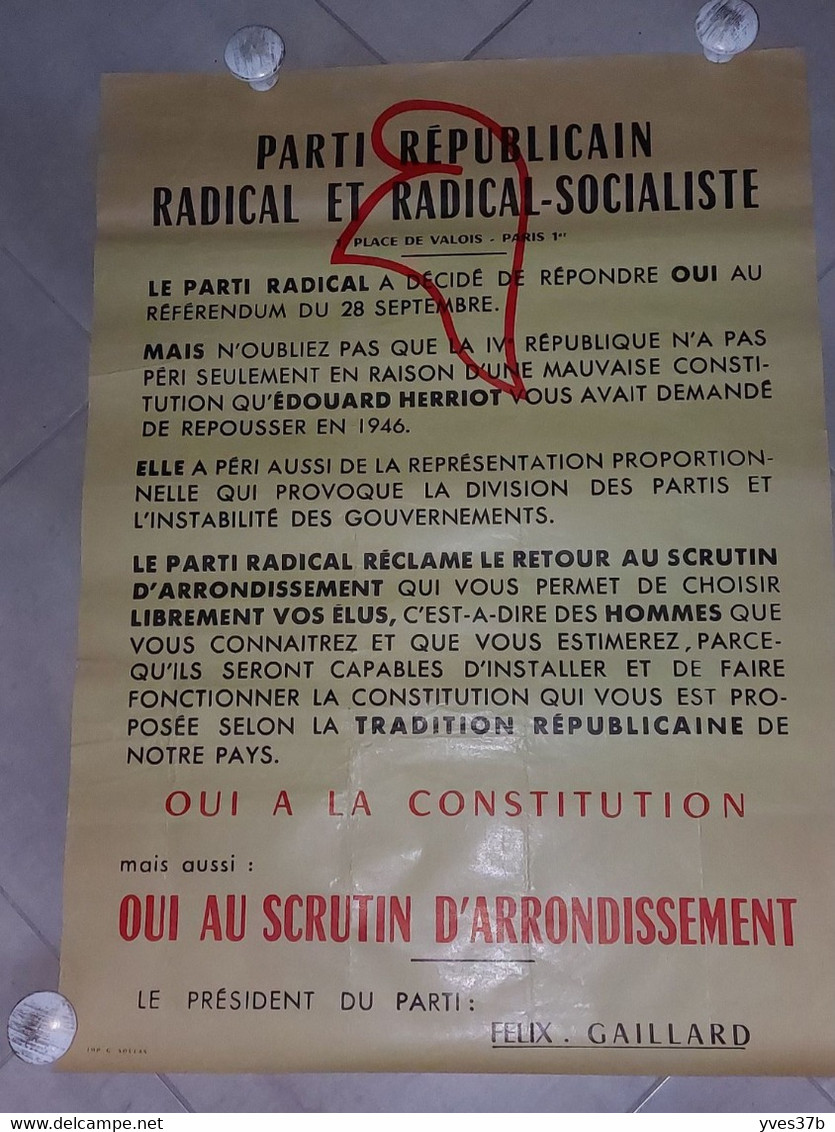 PARTI REPUBLICAIN 1958 - 58x80  - Affiche Pliée D'époque, Au Dos Affranchissement - Très Bon état - Plakate