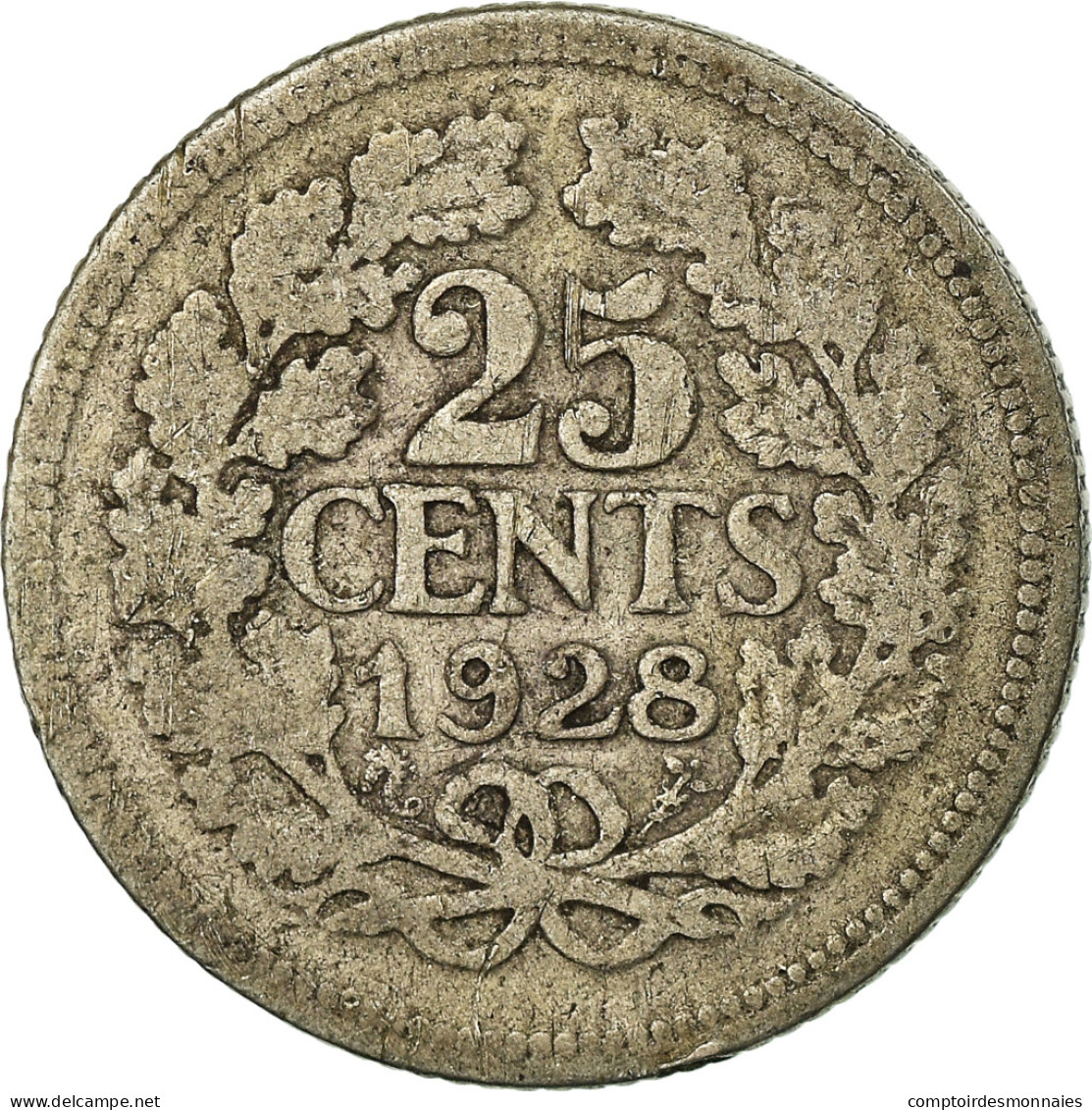 Monnaie, Pays-Bas, Wilhelmina I, 25 Cents, 1928, TB+, Argent, KM:164 - 25 Centavos