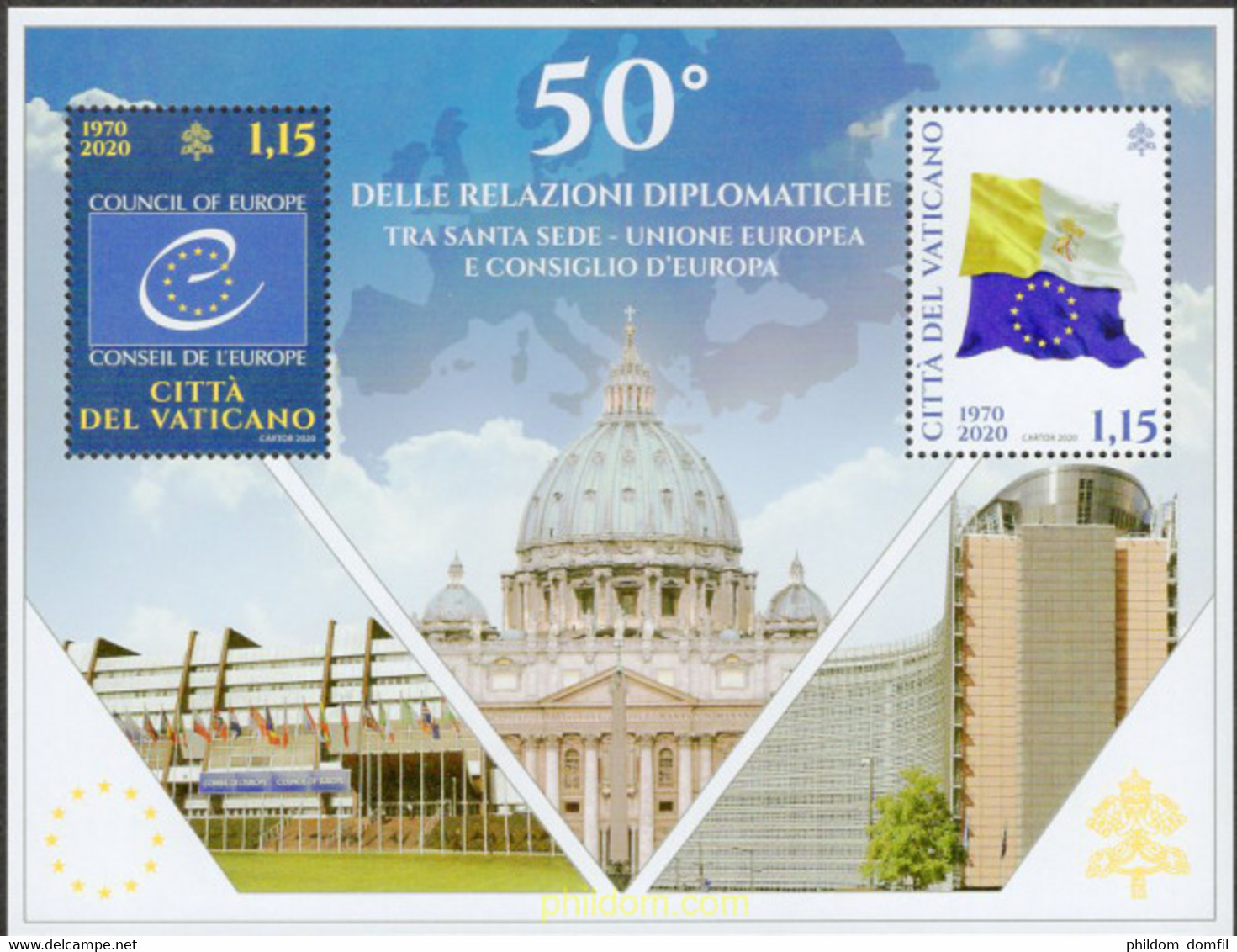 639542 MNH VATICANO 2020 50 ANIVERSARIO DE LAS RELACIONES DIPLOMATICAS ENTRE VATICANO Y LA UNION EUROPEA - Gebruikt