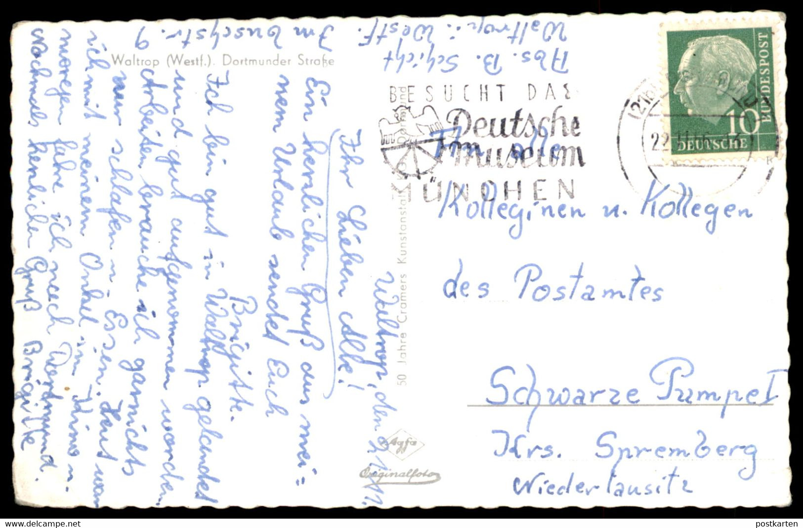 ÄLTERE POSTKARTE WALTROP DORTMUNDER STRASSE VIVIL ANDREAS EDEL-PILS UNION BIER HINWEIS MÖBEL MUSSHOFF VW KÄFER Postcard - Waltrop