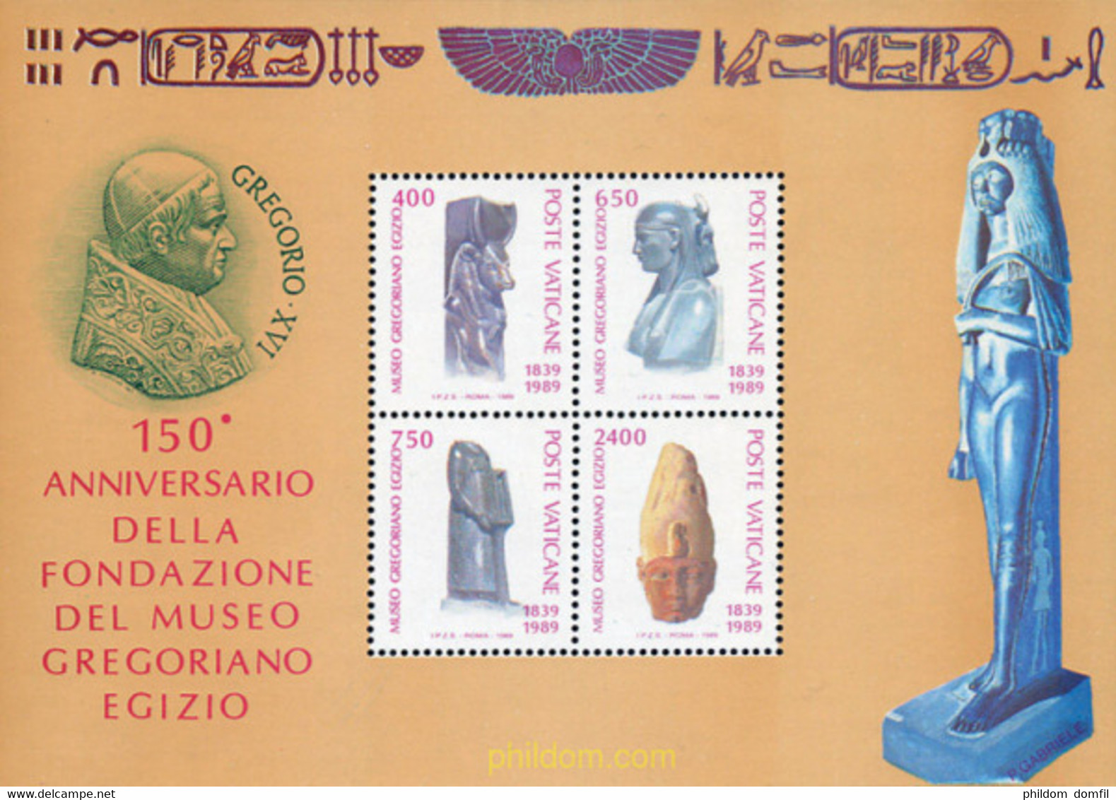 109083 MNH VATICANO 1989 150 ANIVERSARIO DEL MUSEO EGIPCIO DEL VATICANO - Usados