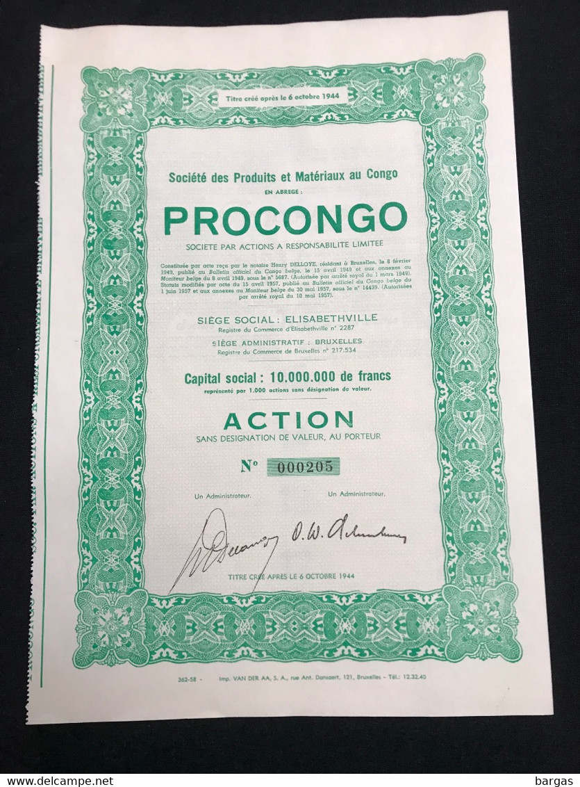 Action Afrique Conco PROCONGO Société Des Produits Et Matériaux Au Congo - Afrique