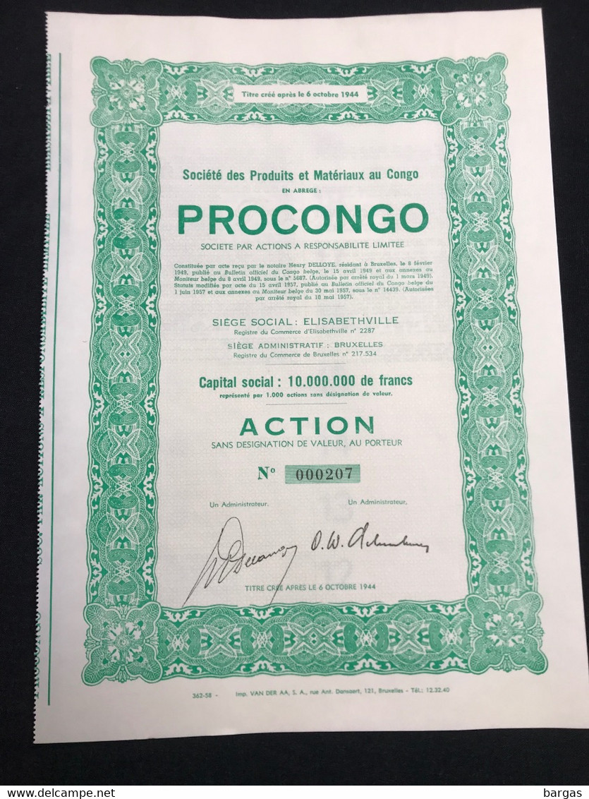 Action Afrique Conco PROCONGO Société Des Produits Et Matériaux Au Congo - Afrique