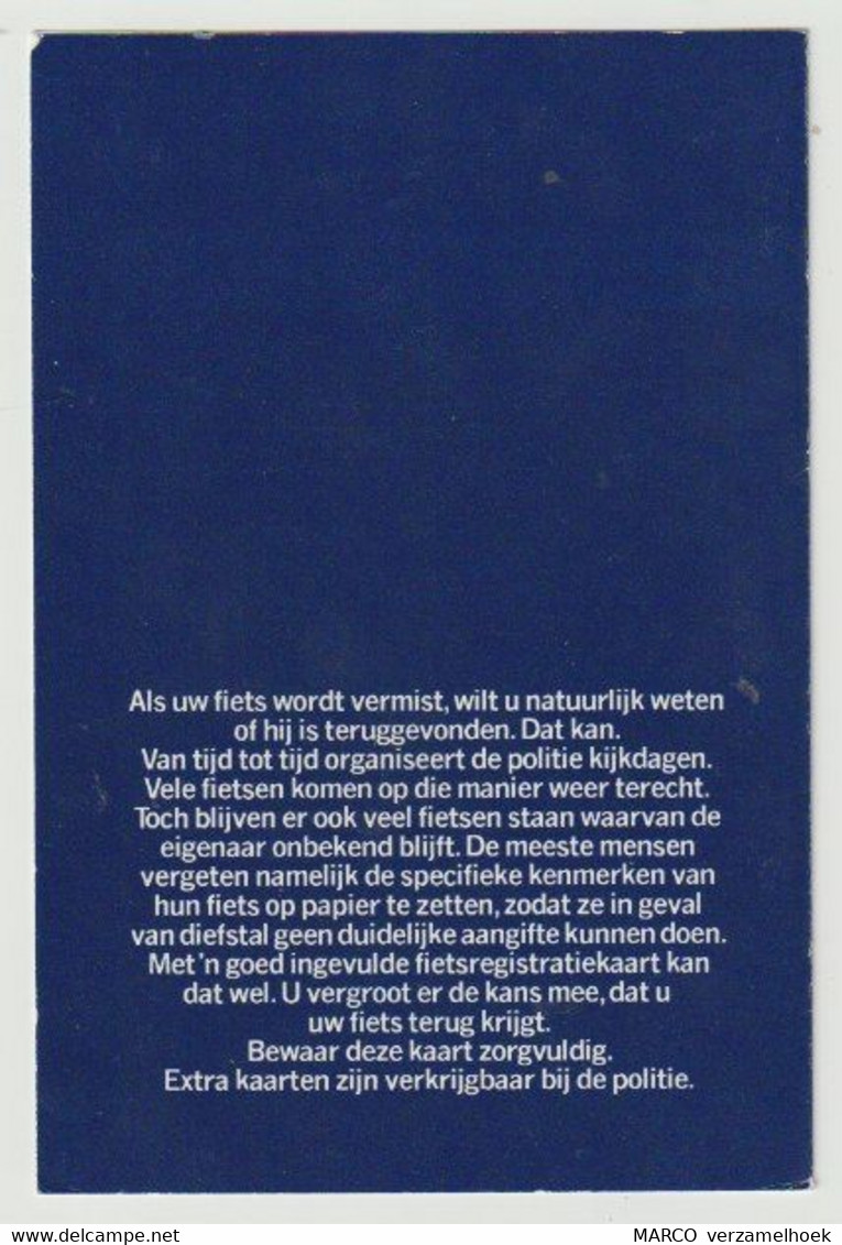 Fiets Registratiekaart Voorkoming Misdrijven Een Zaak Van De Politie 1983 Ketelaars Mierlo-hout (NL) - Police & Gendarmerie