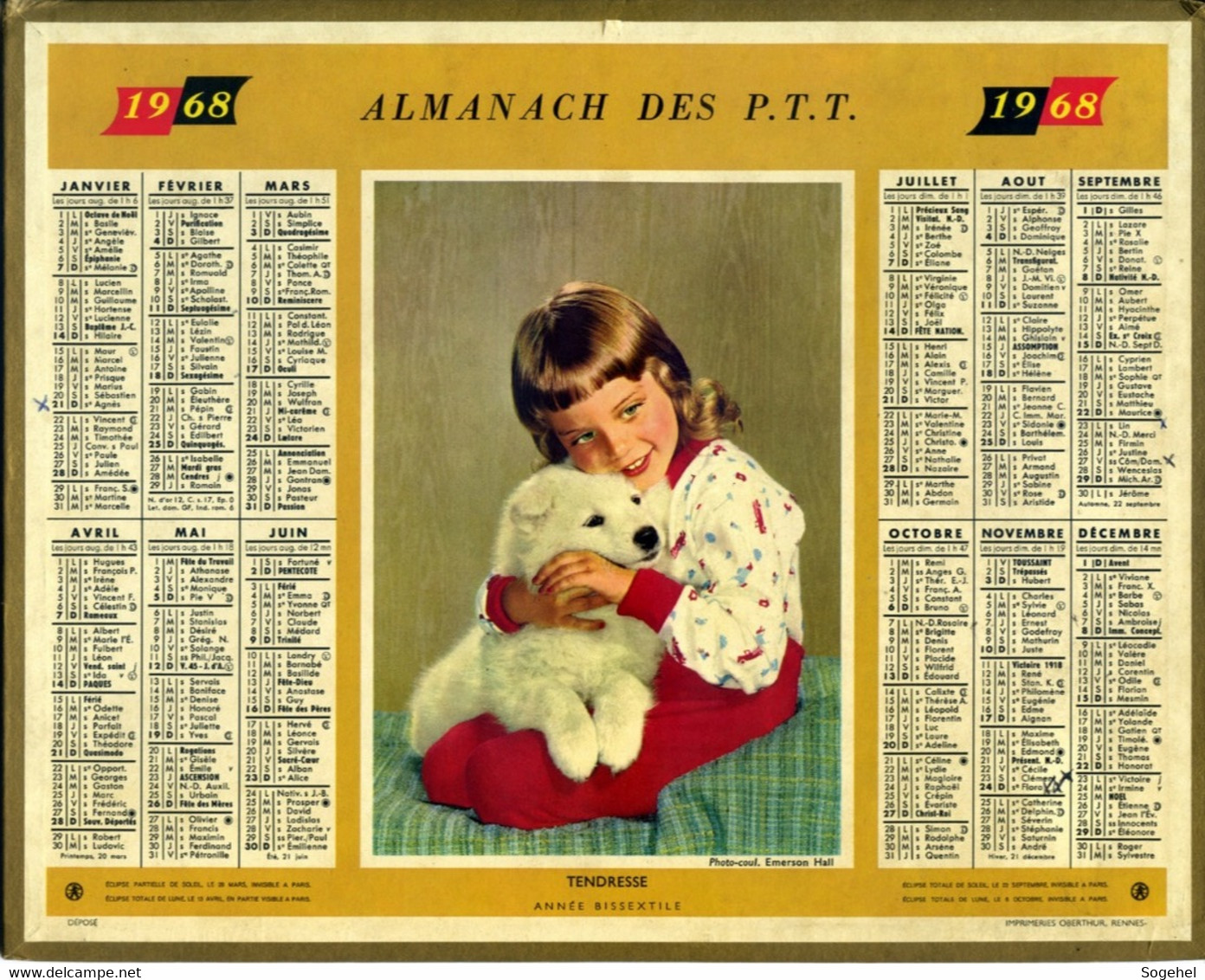 Almanach PTT - Oberthur - 1968 - Yvelines - Grand Format : 1961-70