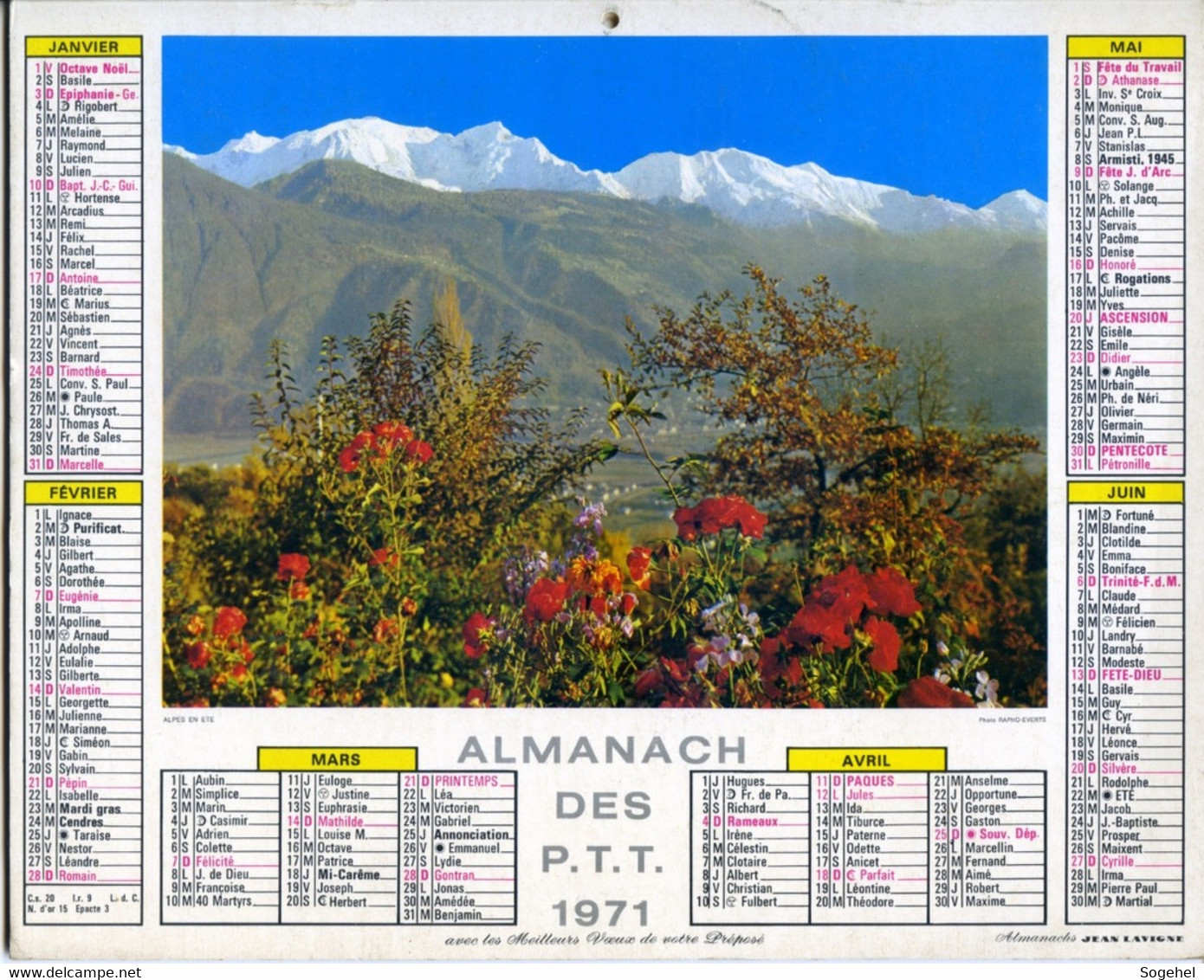 Almanach PTT - Jean Lavigne - 1971 - Nord - Grossformat : 1971-80