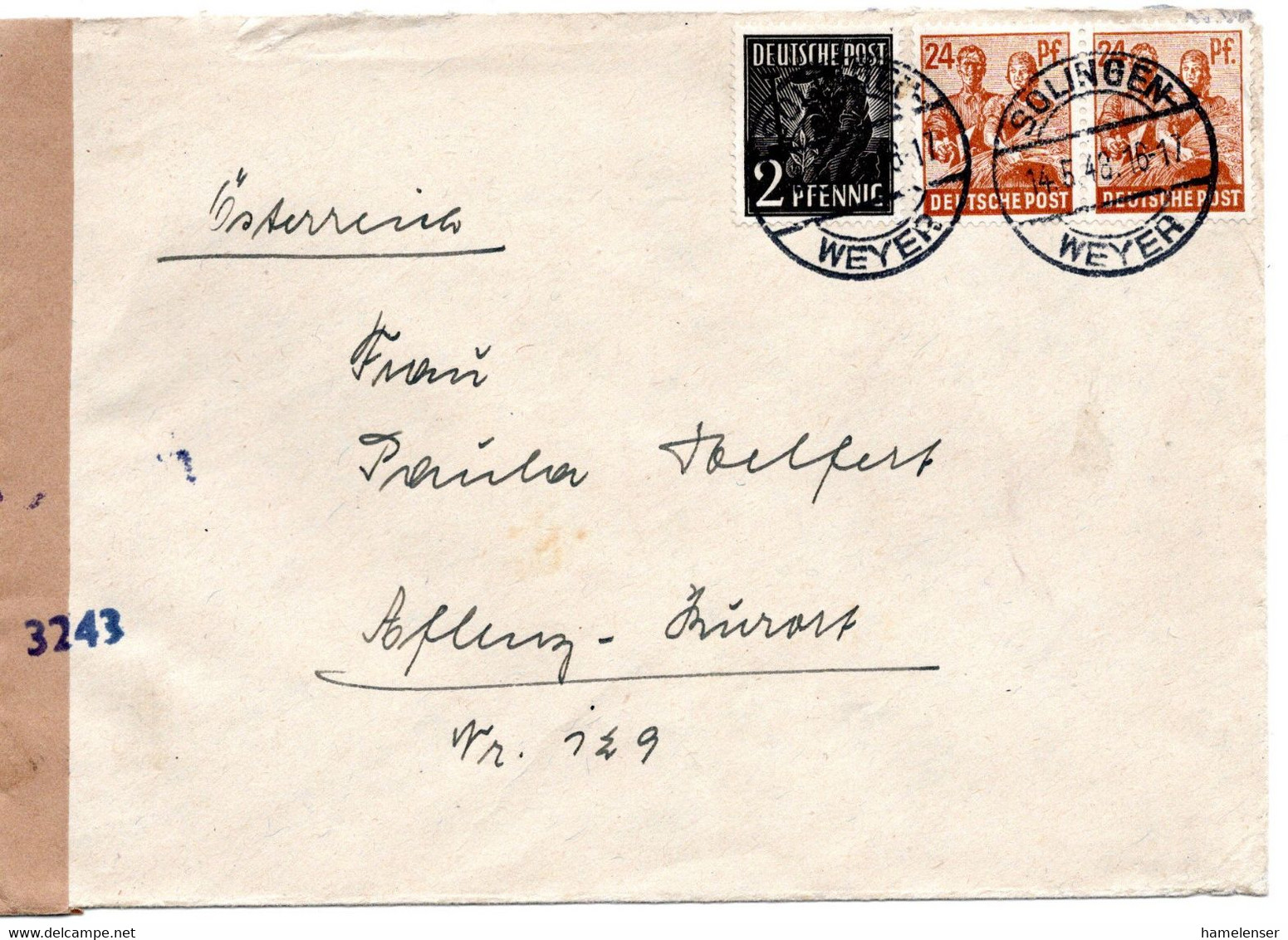 55591 - Alliierte Besetzung - 1948 - 2@24Pfg A Bf M Brit Zensur "3243" SOLINGEN -> Oesterreich - Andere & Zonder Classificatie