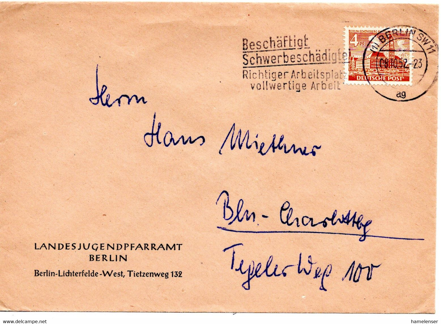 55593 - Berlin - 1952 - 4Pfg Bauten EF A OrtsDrucksBf BERLIN - BESCHAEFTIGT SCHWERBESCHAEDIGTE ... - Handicaps