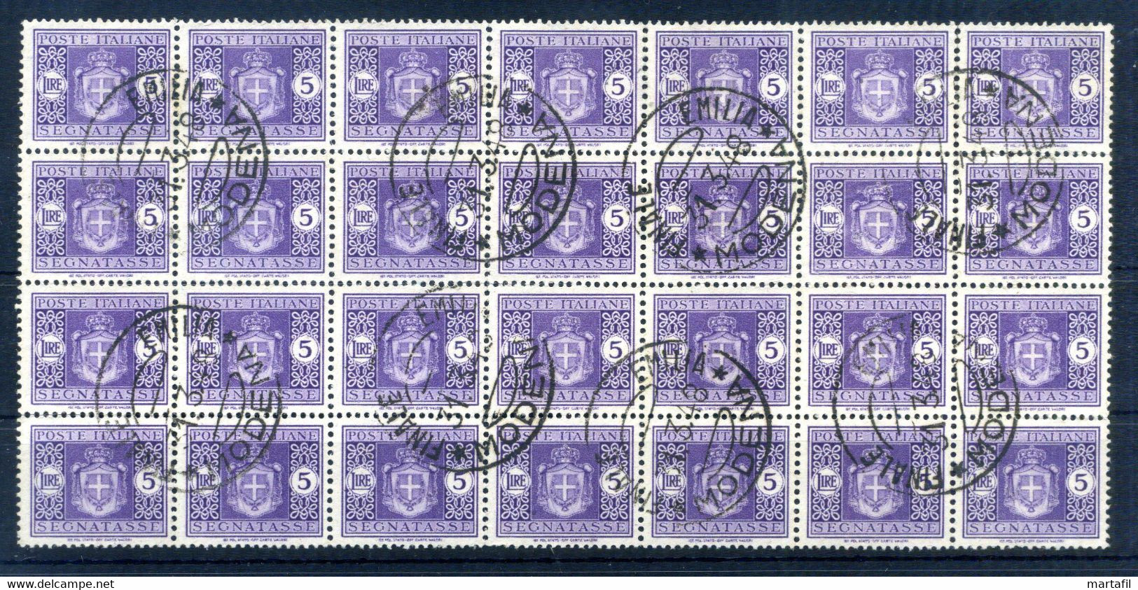 1945 LUOGOTENENZA Segnatasse 5 Lire BLOCCO 28 Pezzi USATO - Postage Due