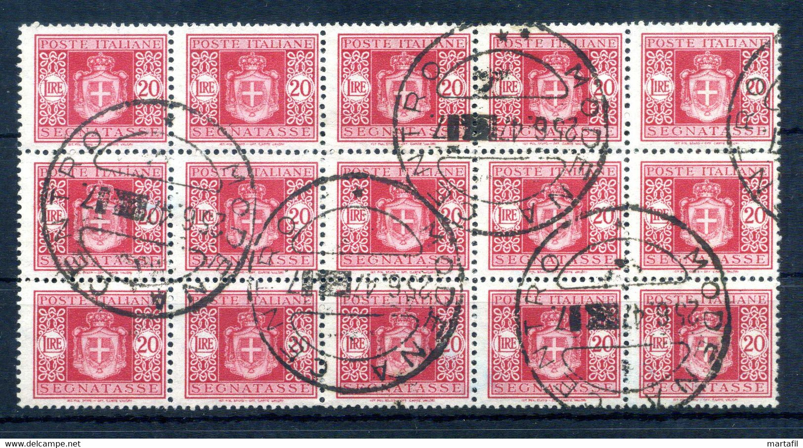 1945 LUOGOTENENZA Segnatasse 20 Lire BLOCCO 15 Pezzi USATO - Postage Due