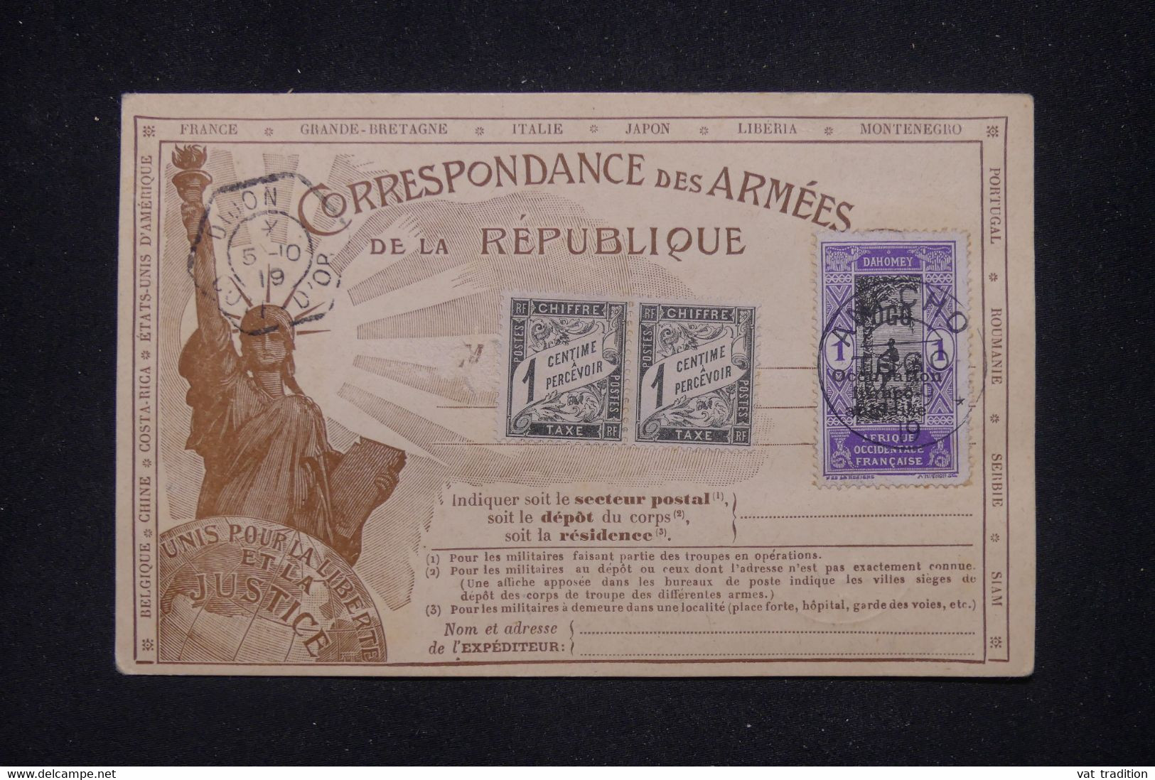 TOGO - Affranchissement Surchargés Recto Et Verso Sur Carte FM De Anecho En 1919 Avec Taxe Noir 1ct En Paire - L 134846 - Lettres & Documents
