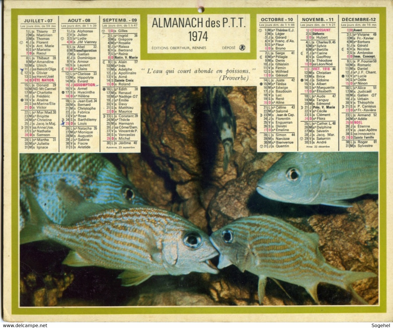Almanach PTT - Oberthur - Yvelines - 1974 - Grand Format : 1971-80
