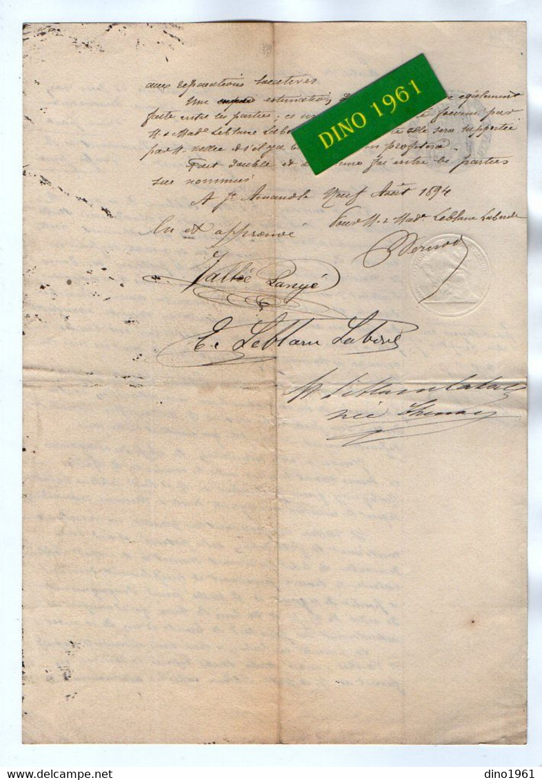 VP21.062 - Acte De 1894 - Entre Mrs LEBLANC - LABORDE à COSNE & VALLEE Potier à La Poterie Neuve De SAINT - AMAND - Manuscripts