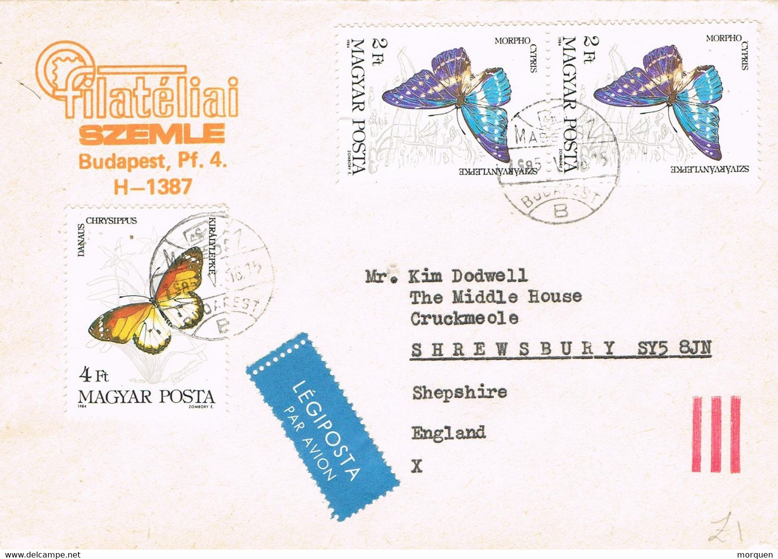 47850. Carta Aerea BUDAPEST (Hungria) 1985. Mariposas, Papillon - Storia Postale