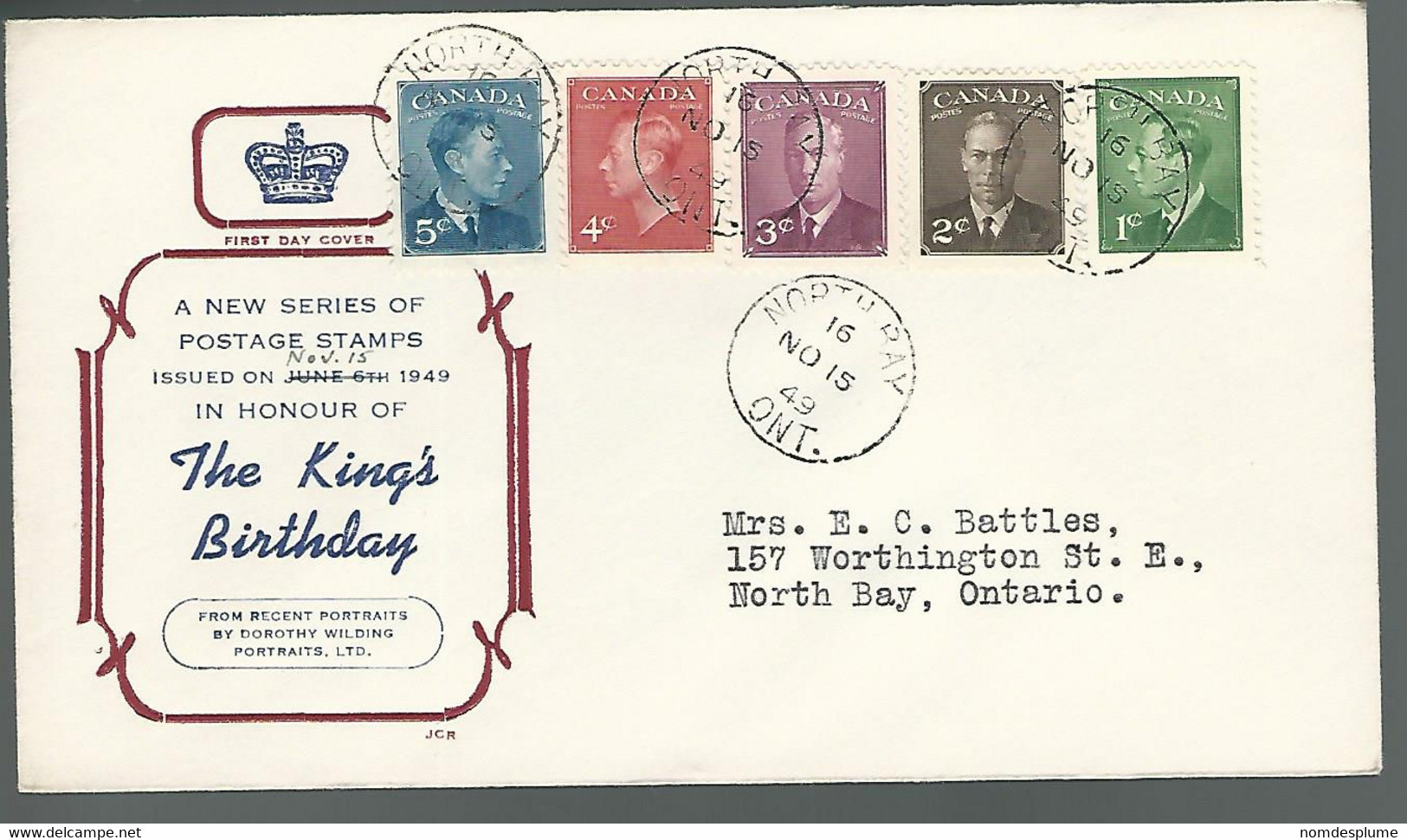 59552) Canada FDC North Bay Postmark Cancel 1949 - ....-1951