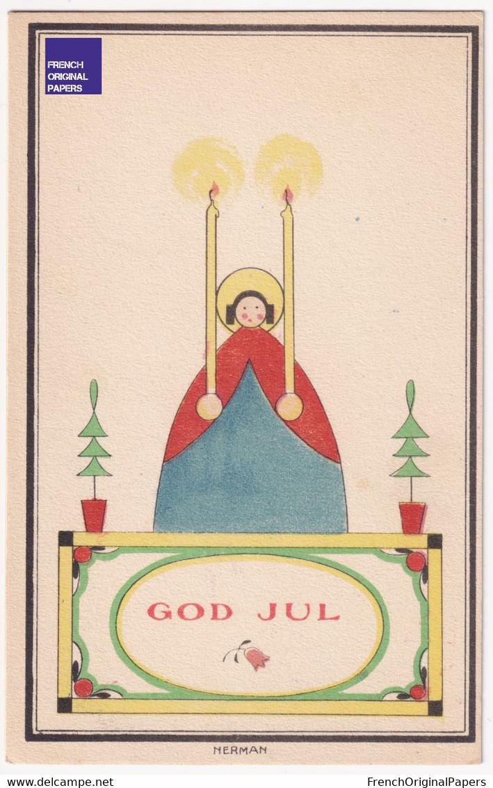 Einar Nerman 1925 CP Suède Noël Femme Bougie Mode Candel Sweden Art Deco Christmas Postcard God Jul A84-49 - Sonstige & Ohne Zuordnung