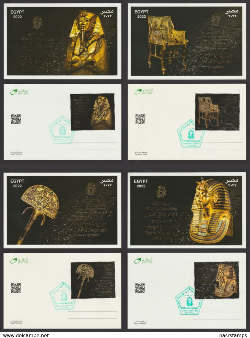 Egypt - 2022 - 4 Cards - TUTANKHAMUN Tomb Discovery Centennial - Egyptologie