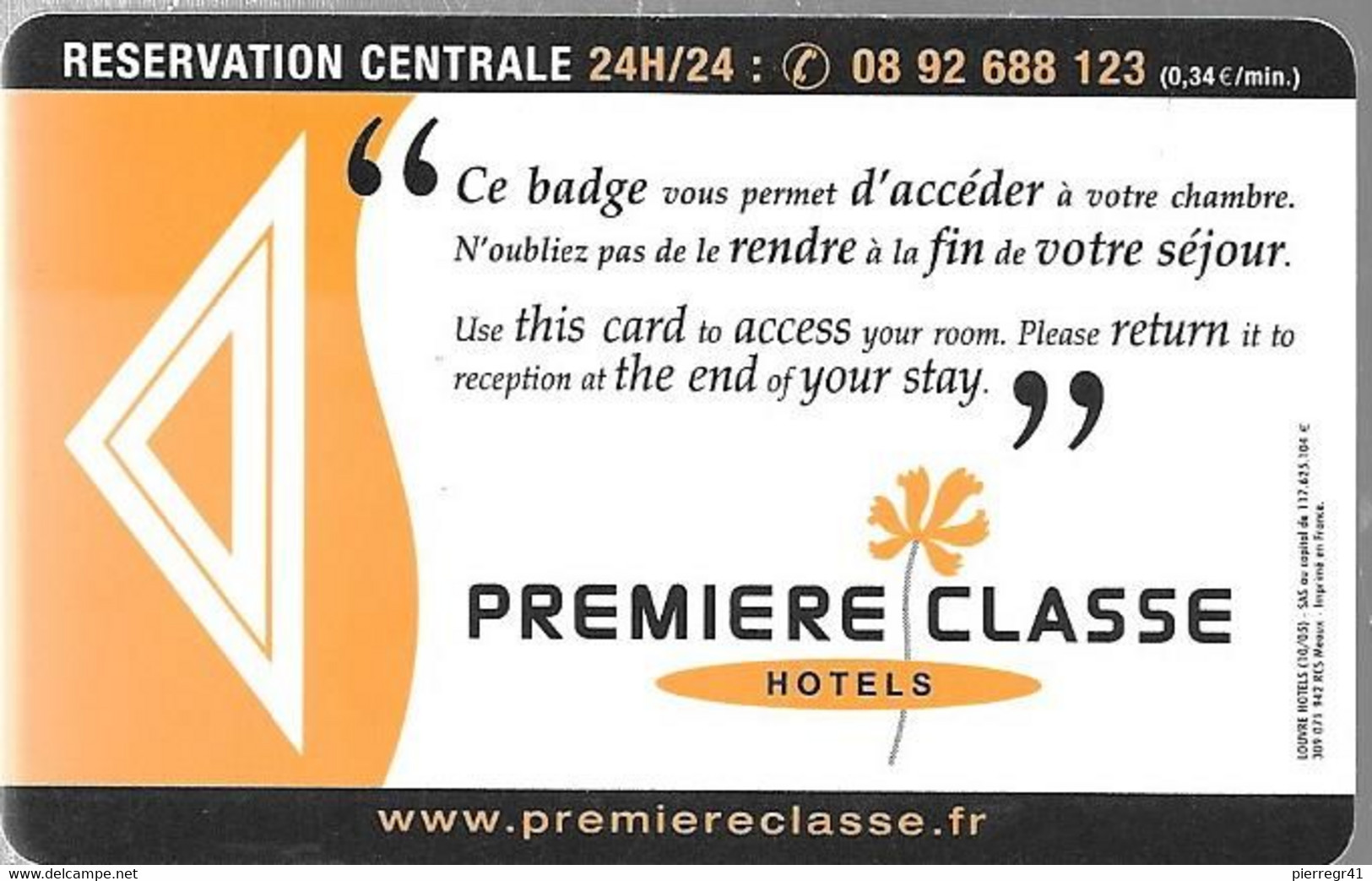 CLE D HOTEL-10/05-FRANCE-HOTEL-PREMIERE CLASSE-ORANGE-TBE- - Chiavi Di Alberghi