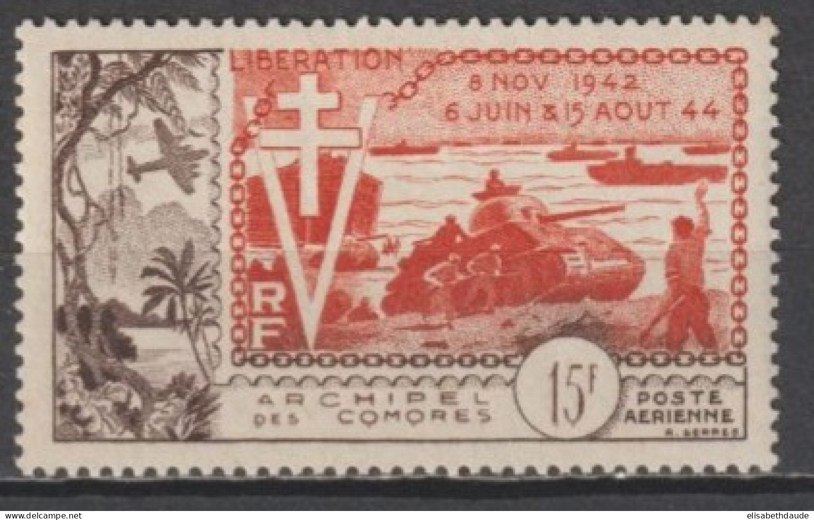 COMORES - 1954 - LIBERATION - POSTE AERIENNE YT N°4 ** MNH - COTE = 55 EUR. - Nuevos