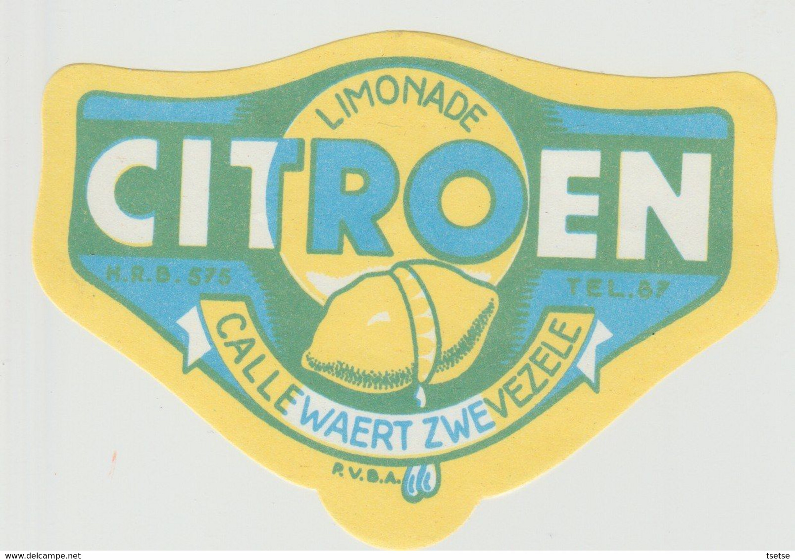 Ancienne étiquette Bière /  Oud Bieretiket - Limonade Citroen / Callewaert - Zwevezele - Wingene