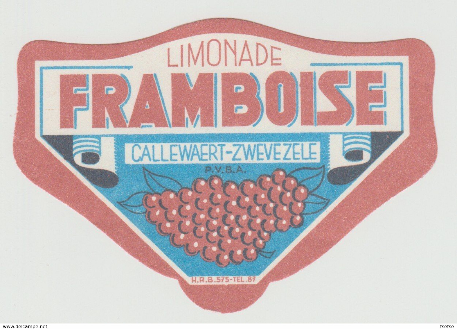 Ancienne étiquette Bière /  Oud Bieretiket - Limonade Framboise / Callewaert - Zwevezele - Wingene