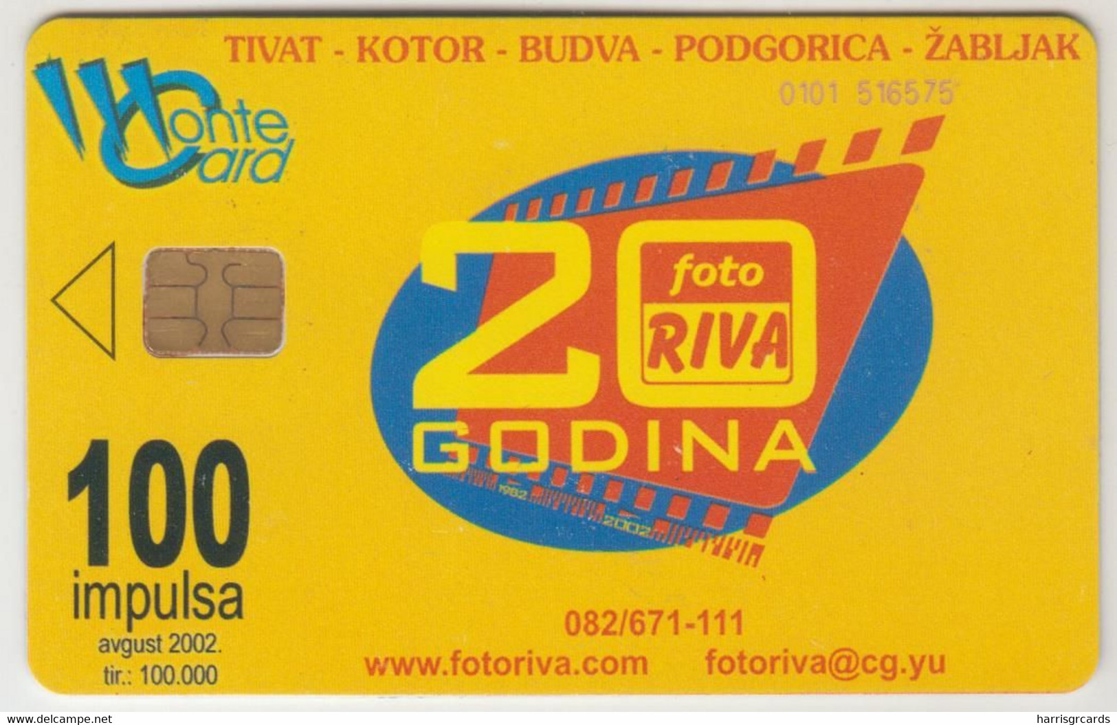 MONTENEGRO - Photo Riva 20 Years / Jugodata, 100 Units ,Tirage 100.000, Used - Montenegro