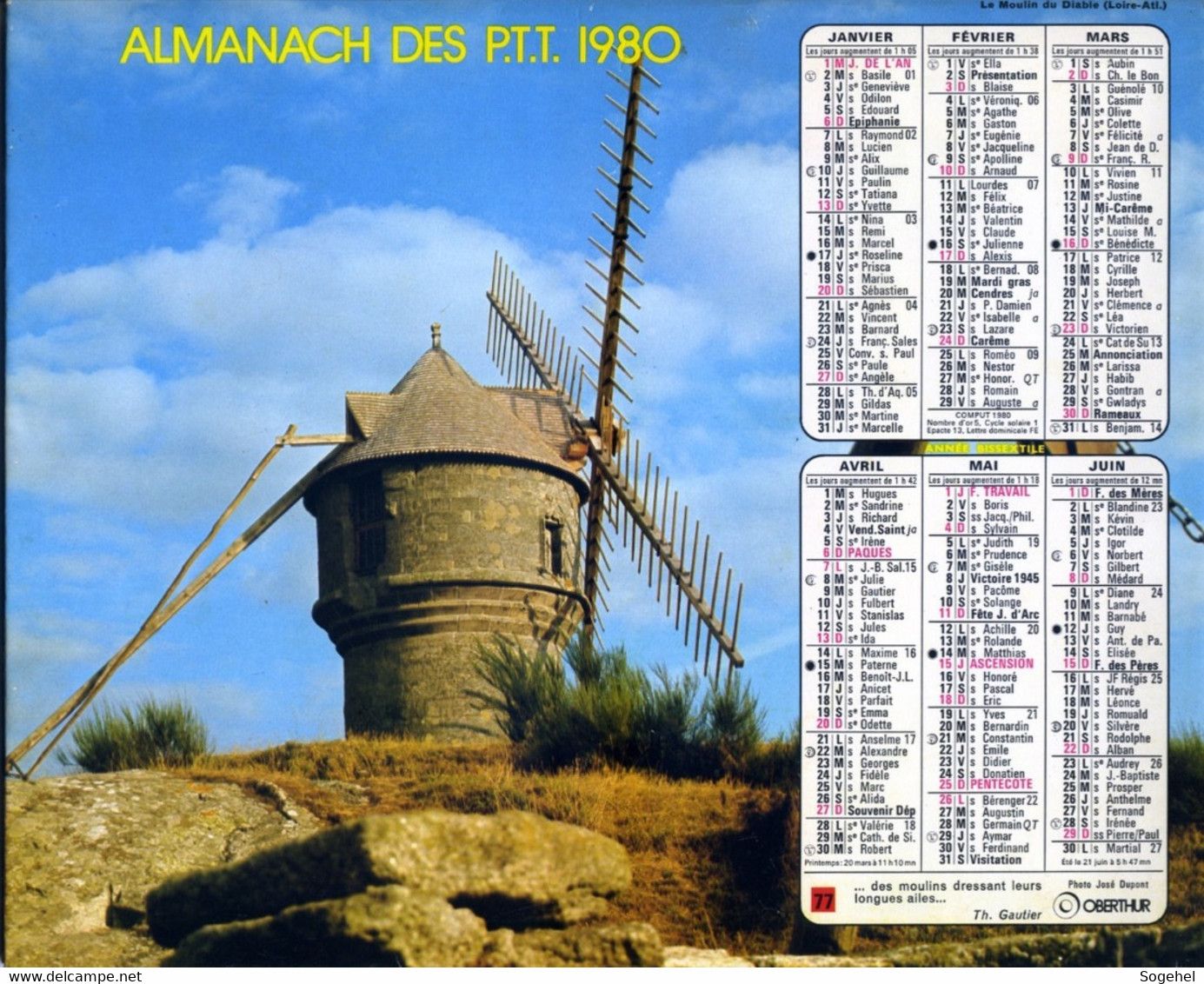 Almanach PTT - Oberthur - Yvelines - 1980 - Tamaño Grande : 1971-80