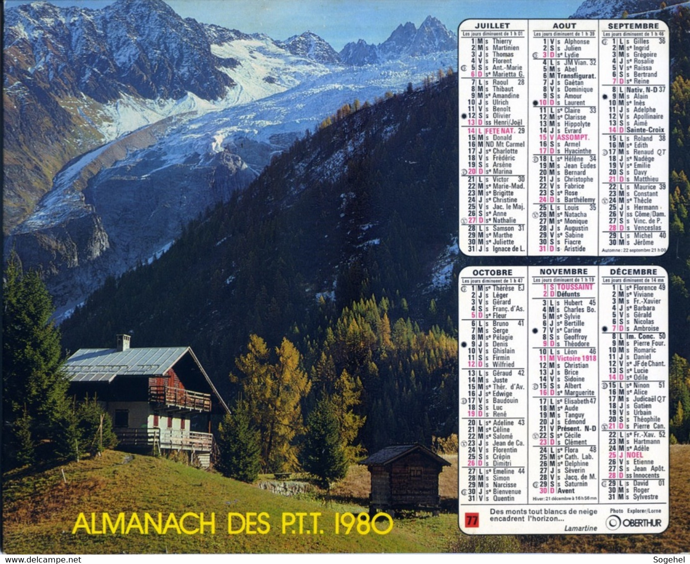 Almanach PTT - Oberthur - Yvelines - 1980 - Grand Format : 1971-80