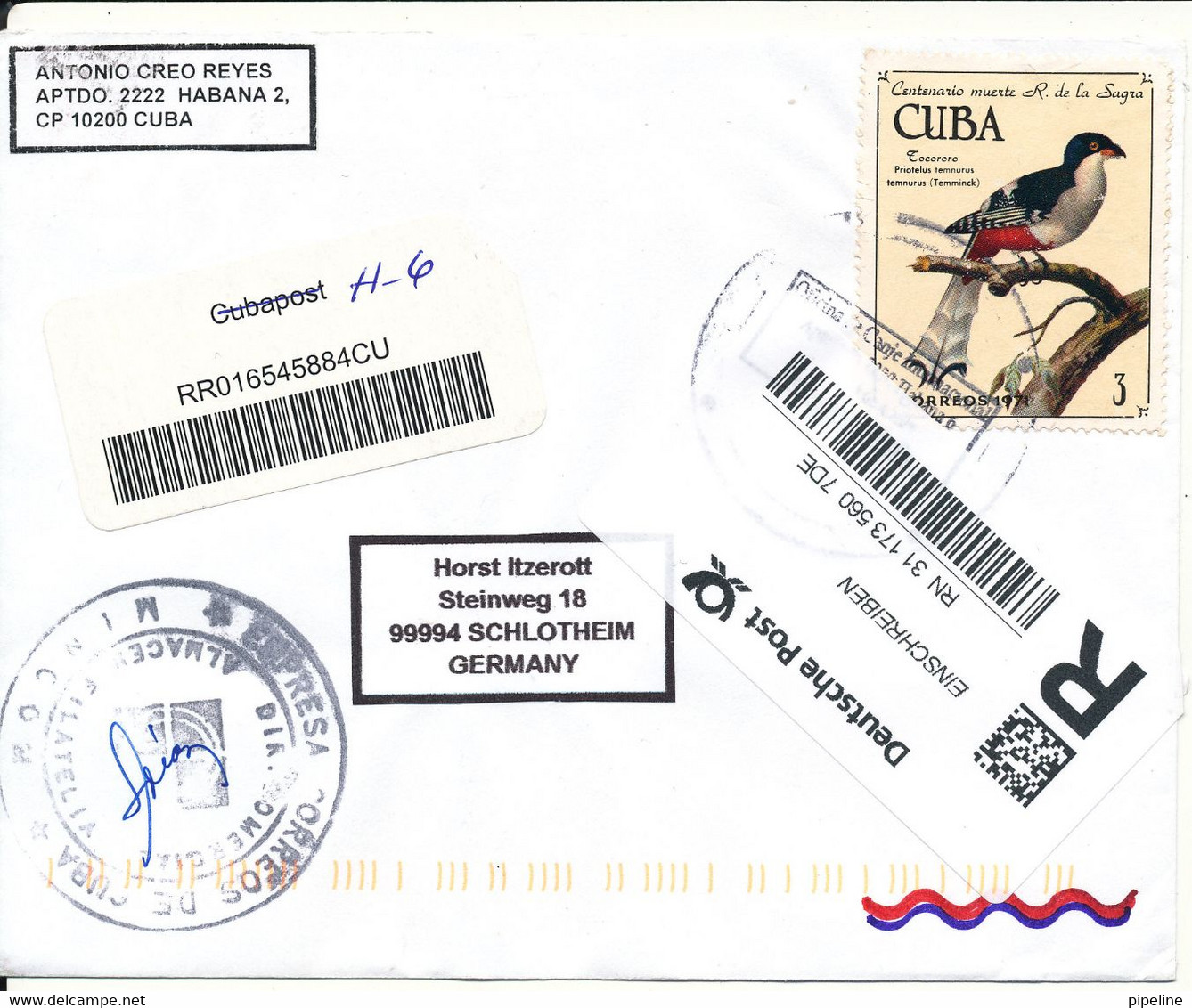 Cuba Registered Cover Sent To Germany With More Topic Stamps On Front And Backside Of The Cover - Cartas & Documentos