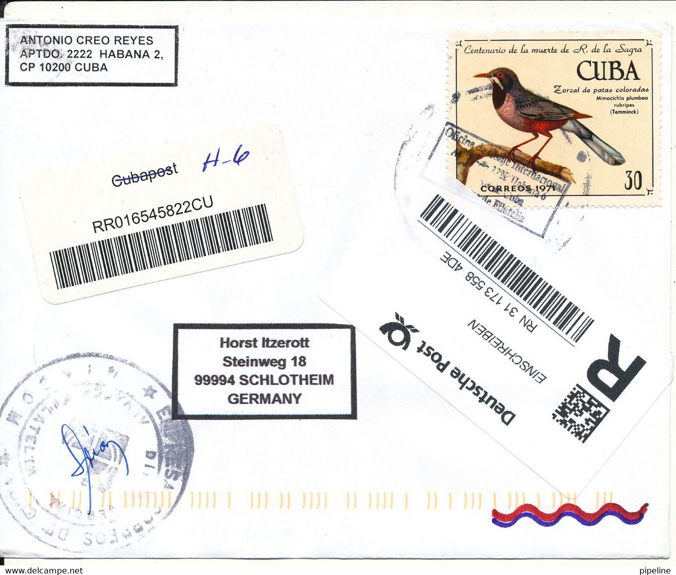 Cuba Registered Cover Sent To Germany With More Topic Stamps On Front And Backside Of The Cover - Cartas & Documentos